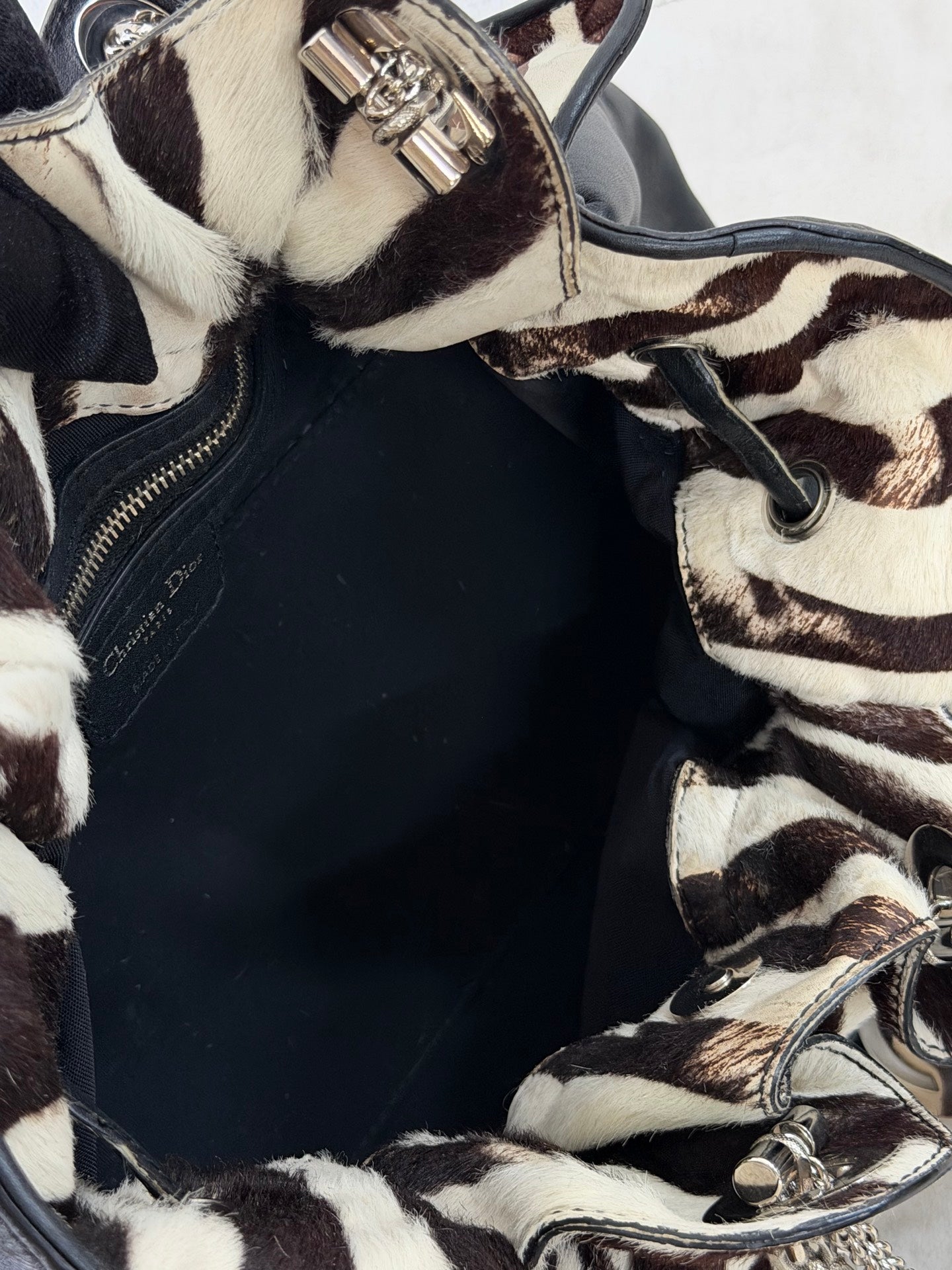 Dior Black Leather and Zebra Print Pony Hair Le Trente Bag