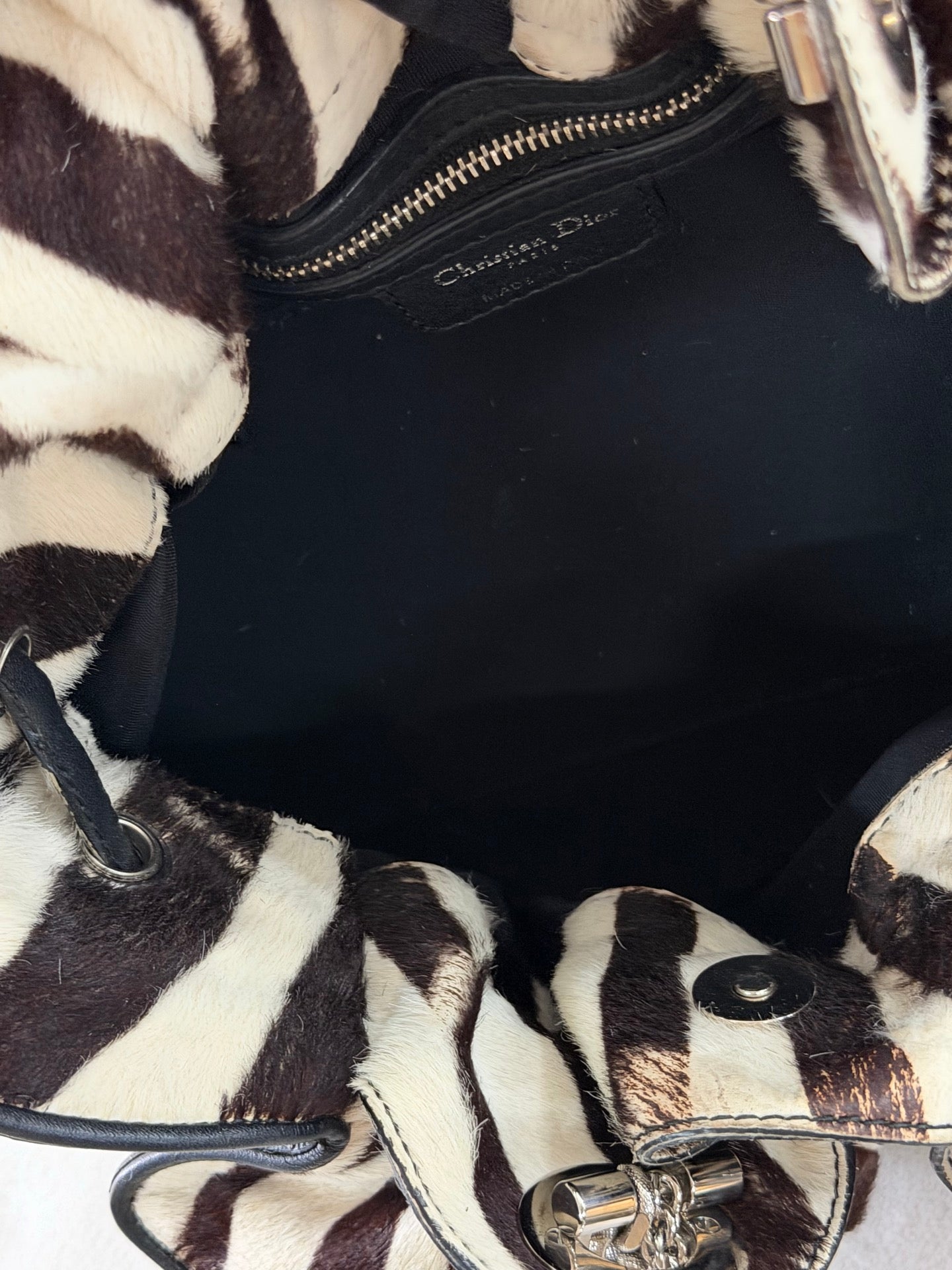Dior Black Leather and Zebra Print Pony Hair Le Trente Bag