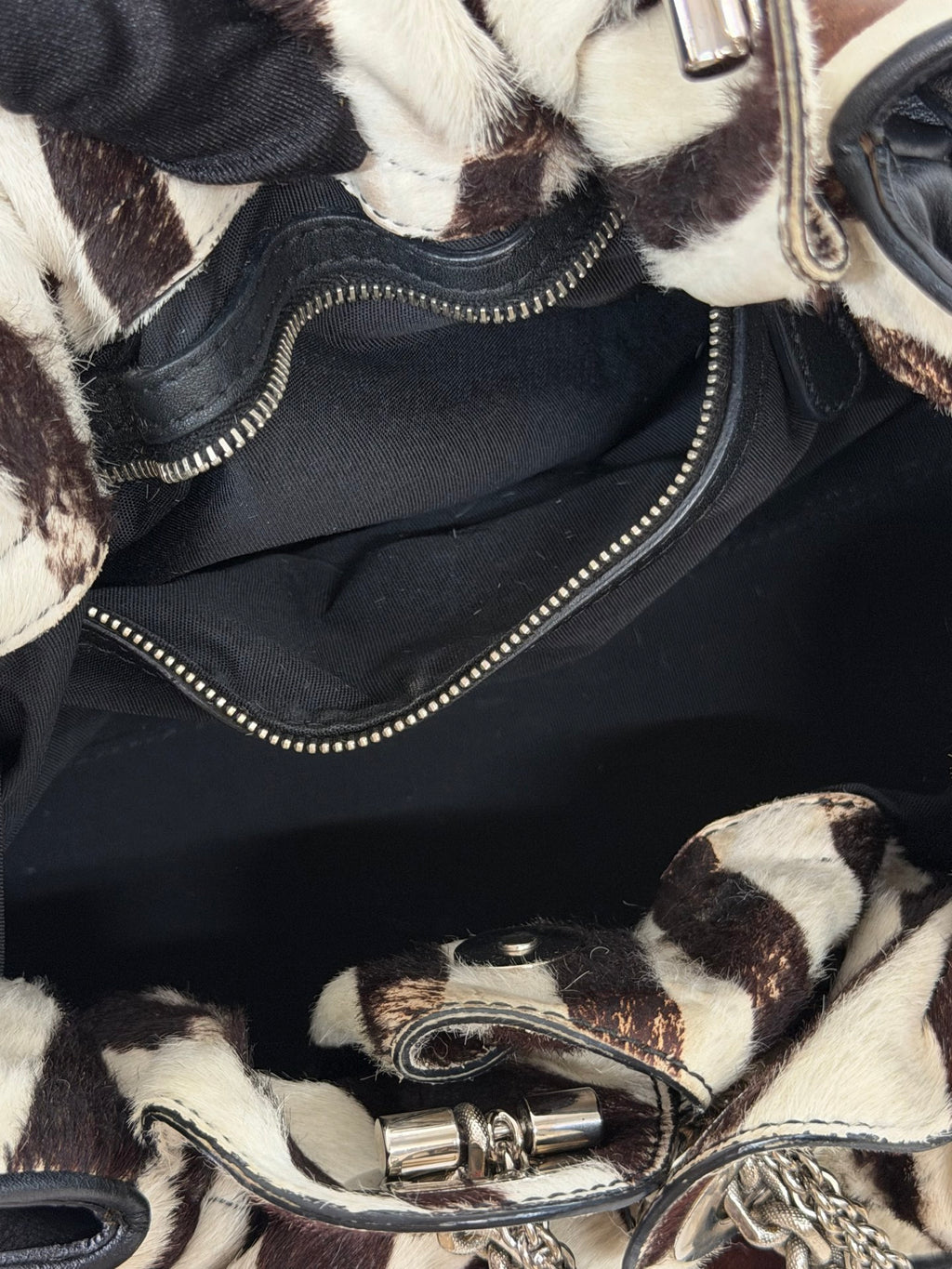 Dior Black Leather and Zebra Print Pony Hair Le Trente Bag