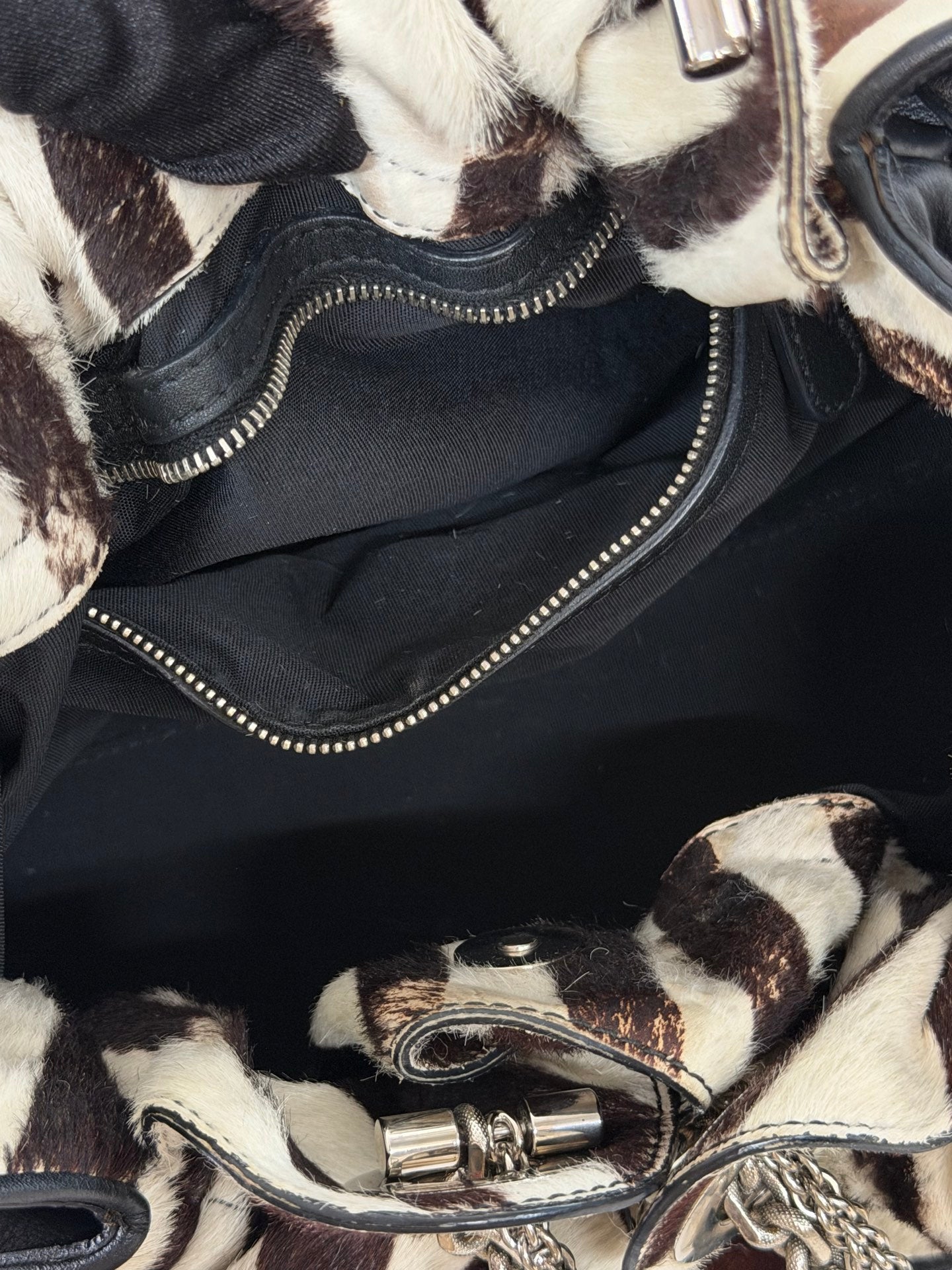 Dior Black Leather and Zebra Print Pony Hair Le Trente Bag