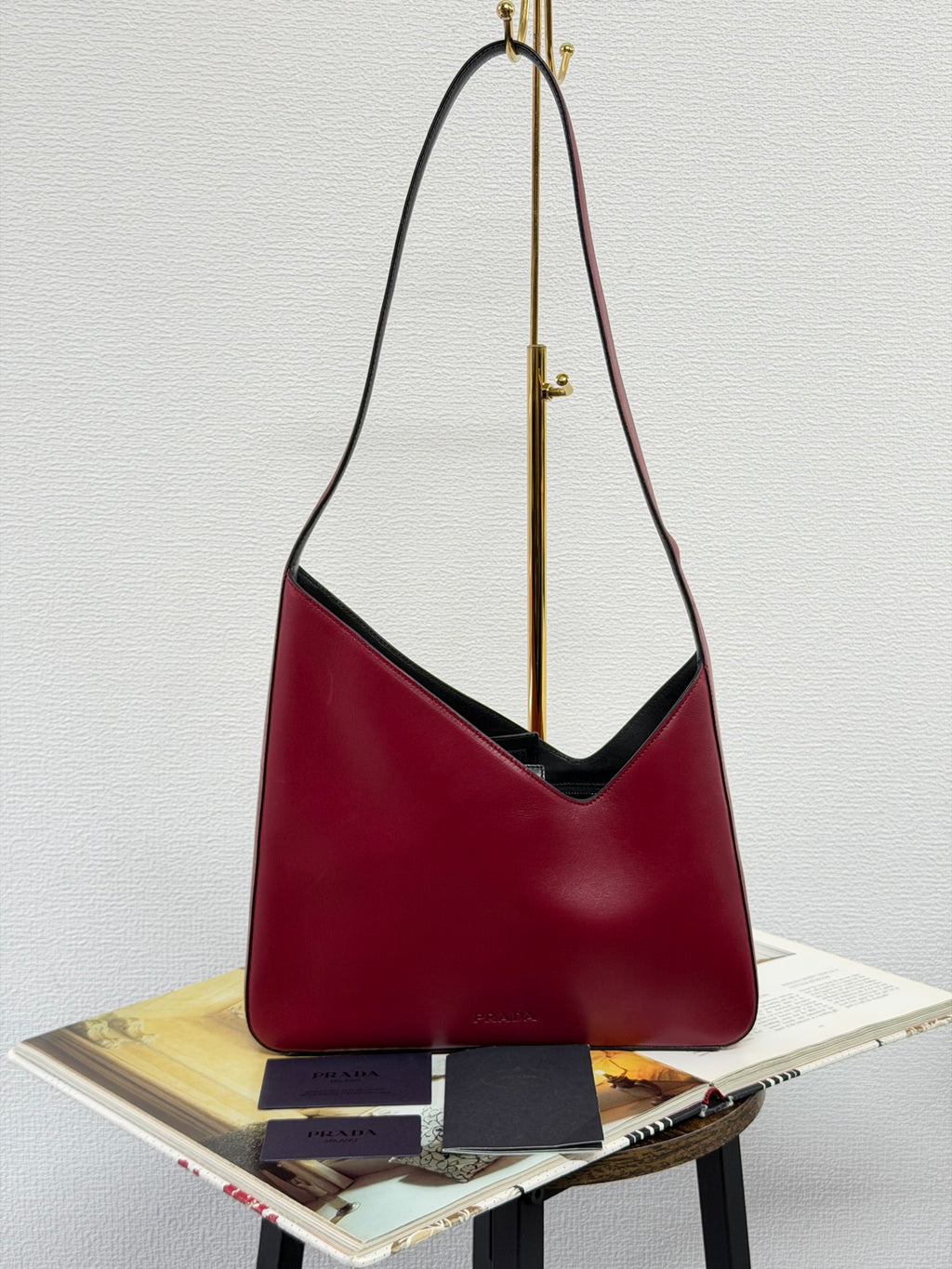 Prada Asymmetric Leather Shoulder Bag Red