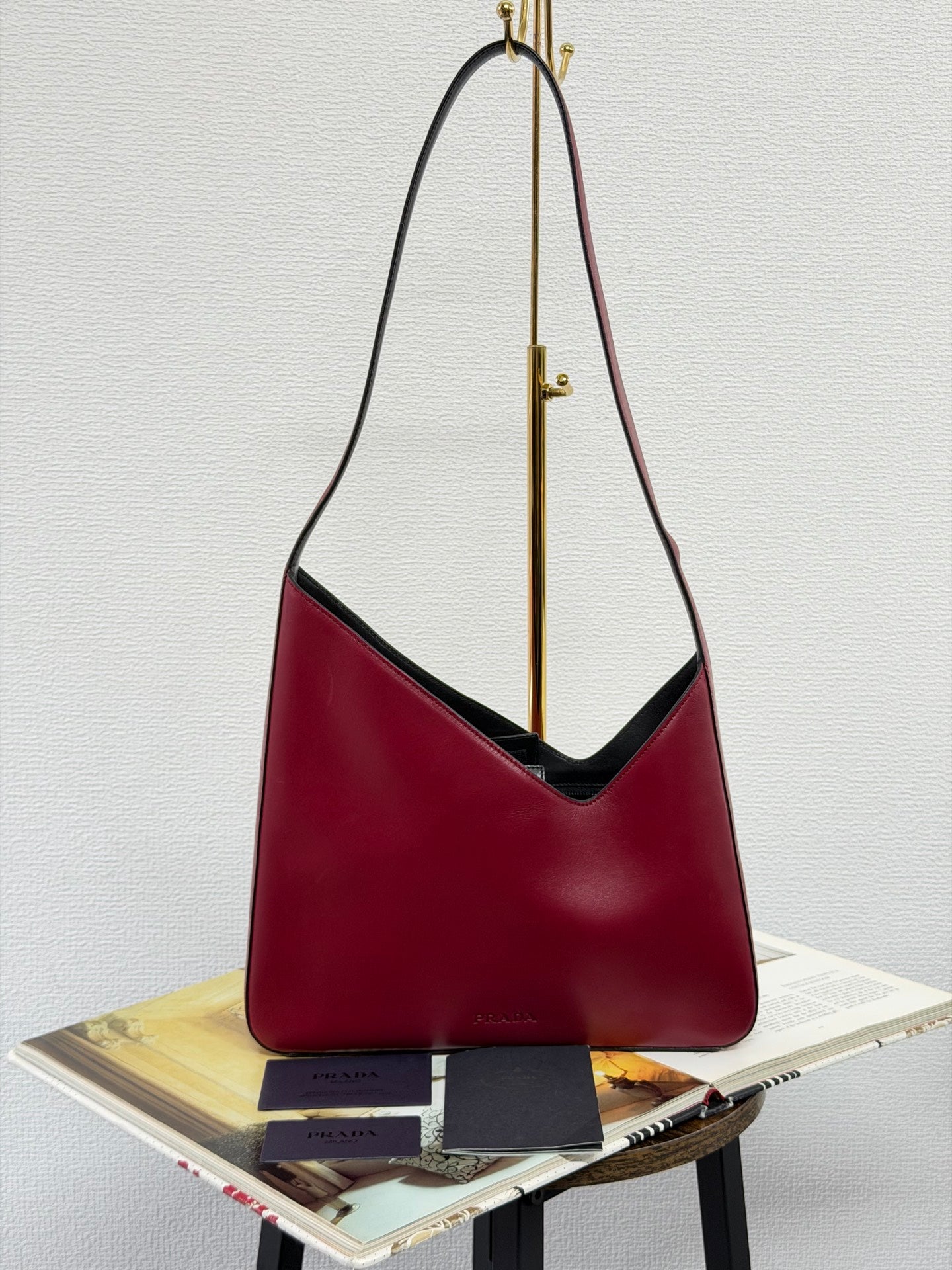 Prada Asymmetric Leather Shoulder Bag Red