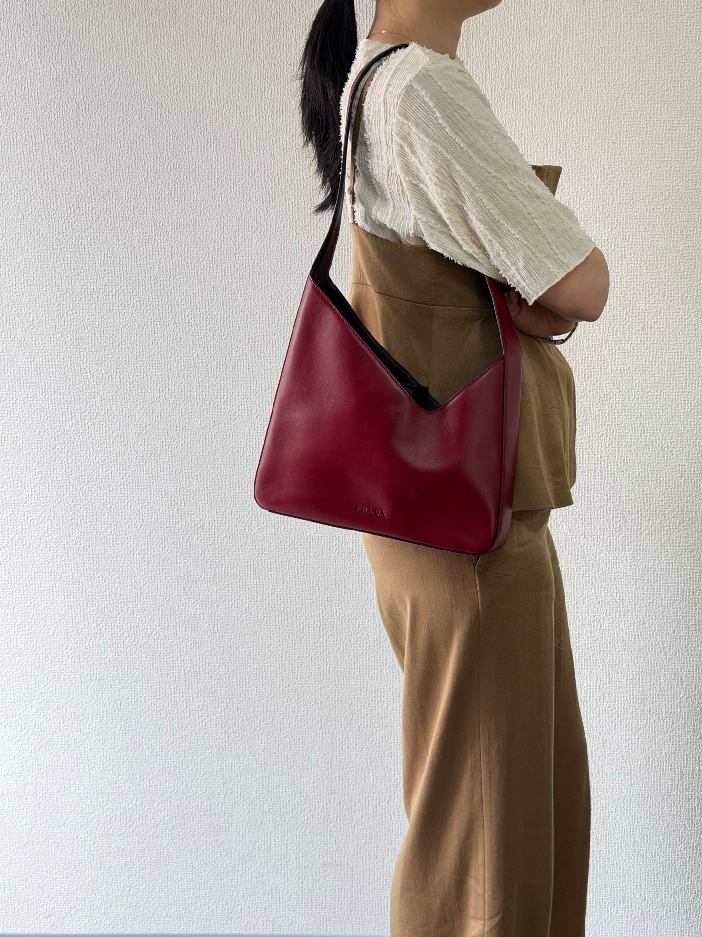 Prada Asymmetric Leather Shoulder Bag Red