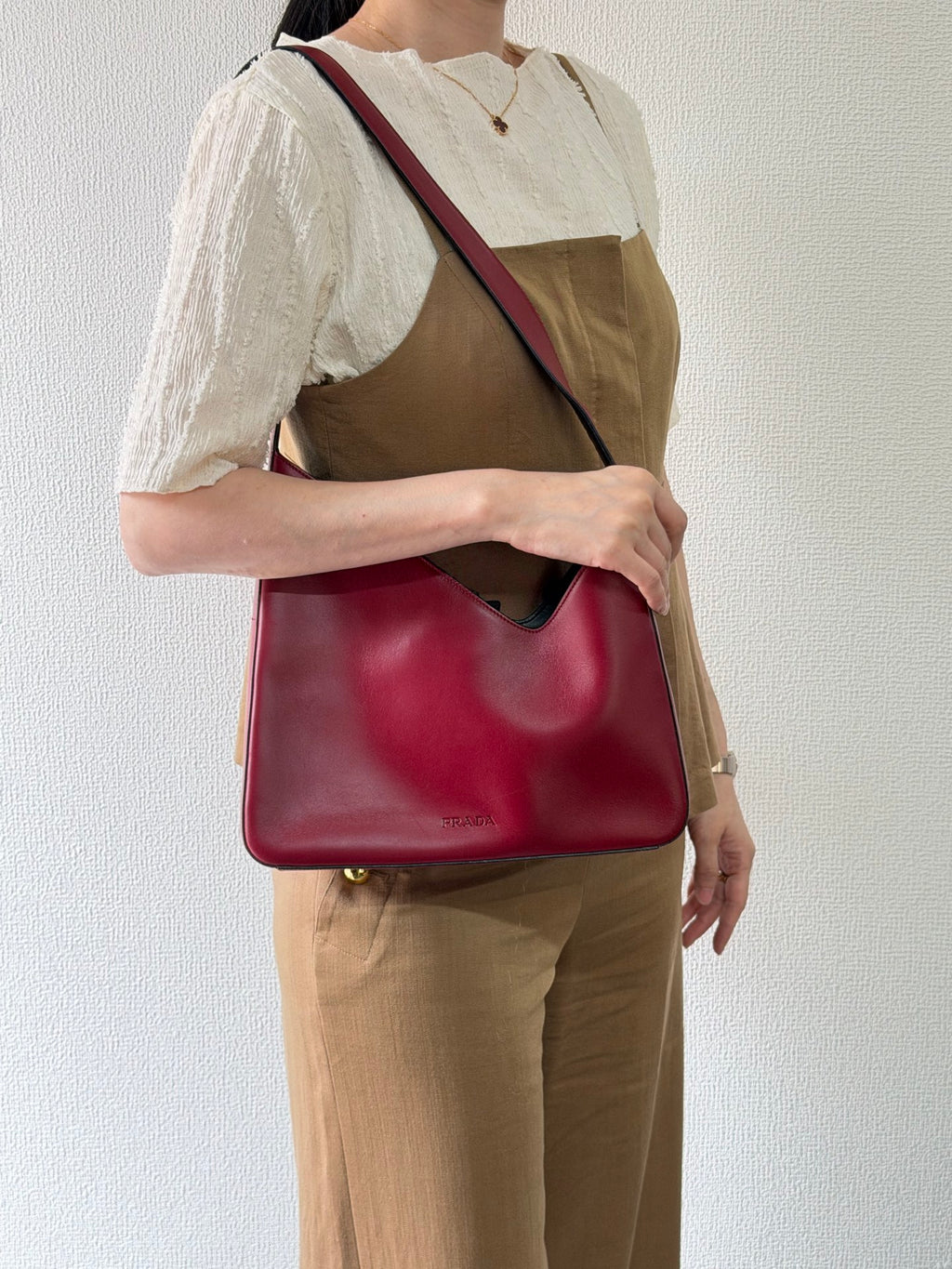 Prada Asymmetric Leather Shoulder Bag Red