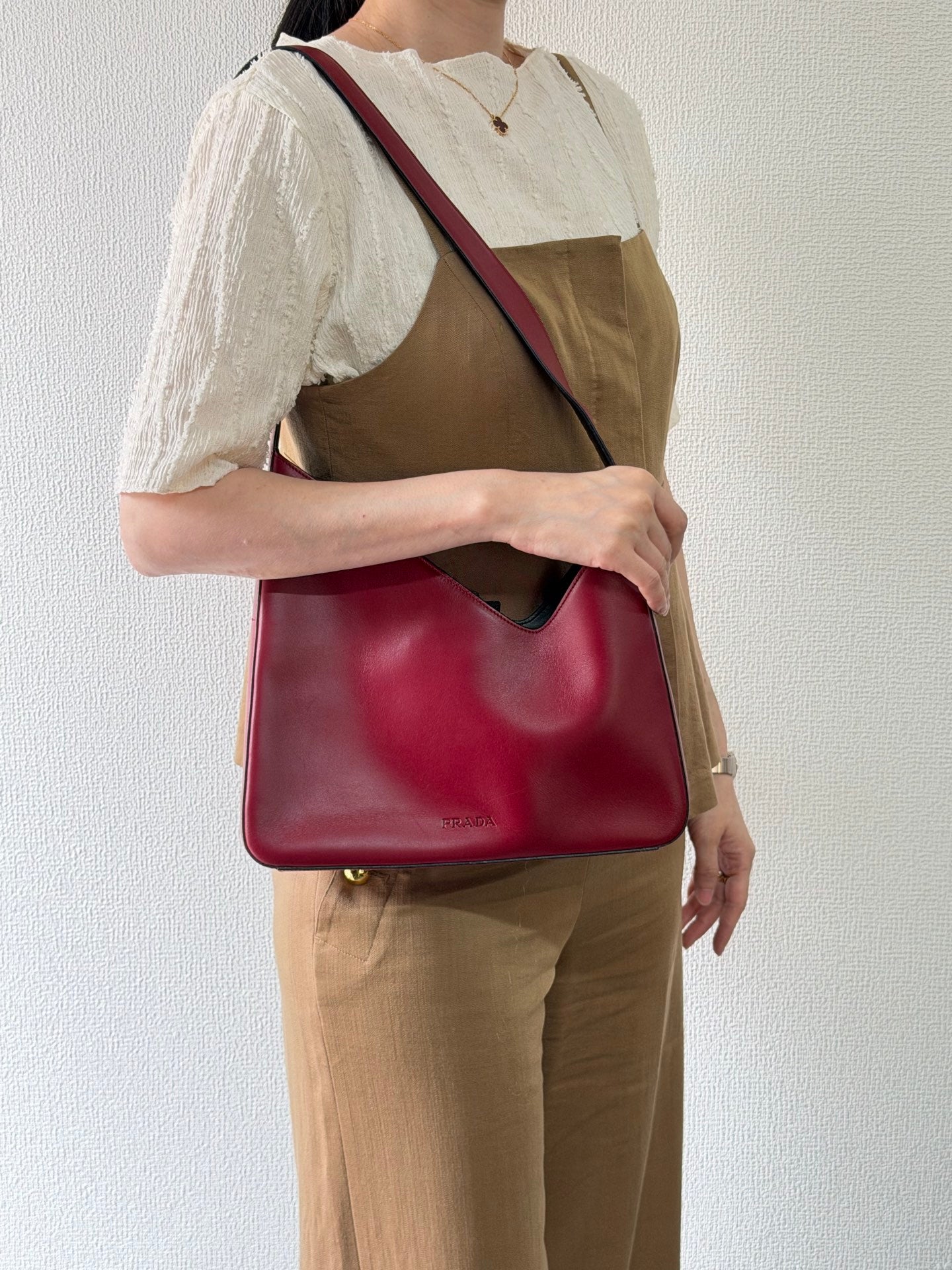 Prada Asymmetric Leather Shoulder Bag Red
