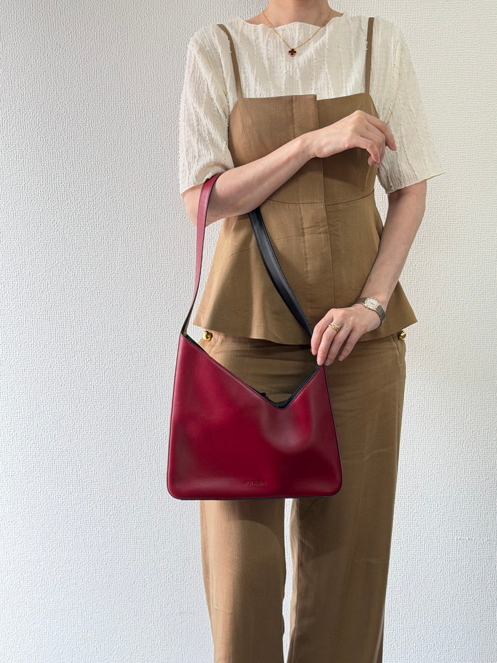 Prada Asymmetric Leather Shoulder Bag Red