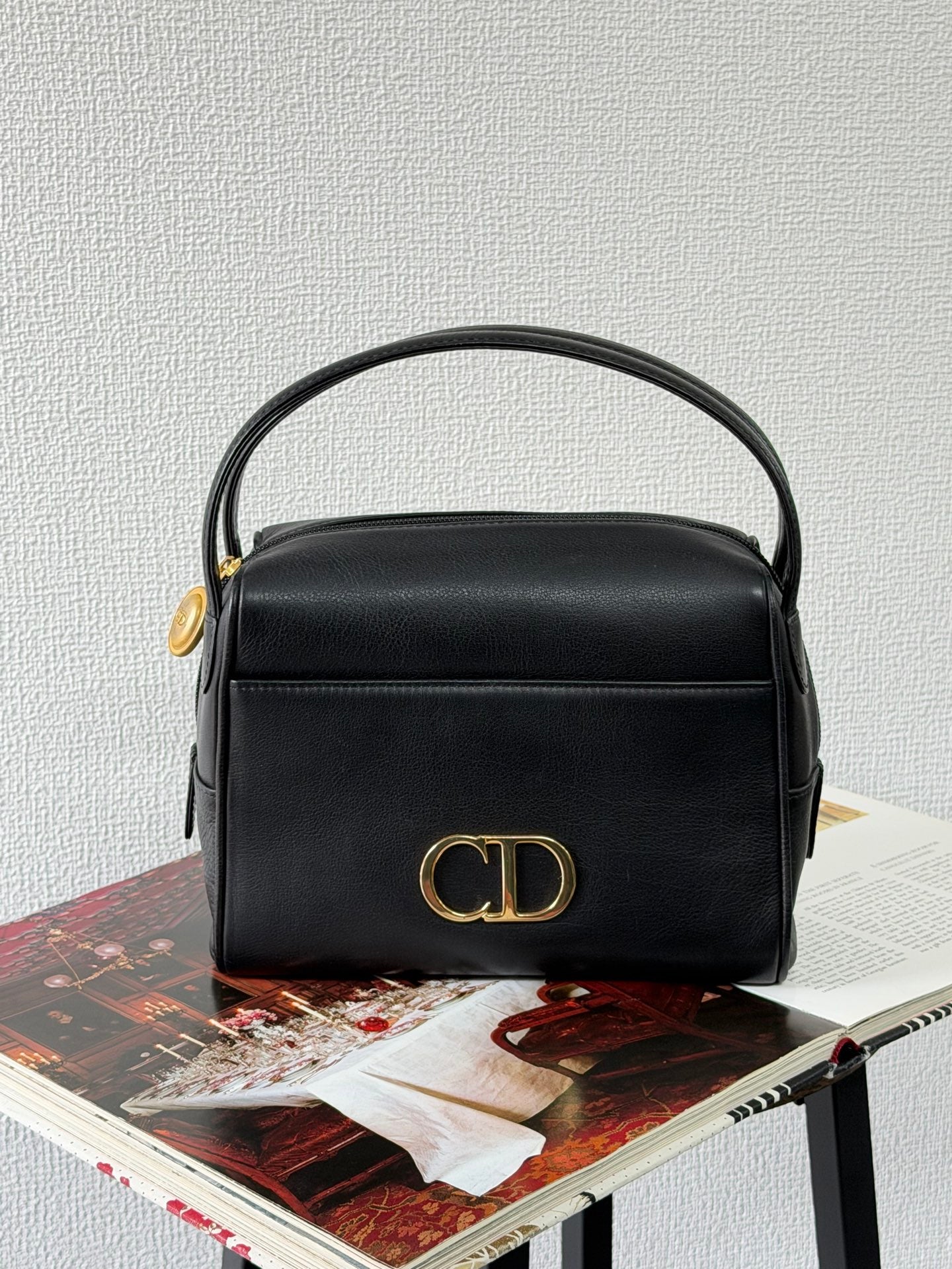Christian Dior Vintage CD Logo Black Leather Vanity Bag