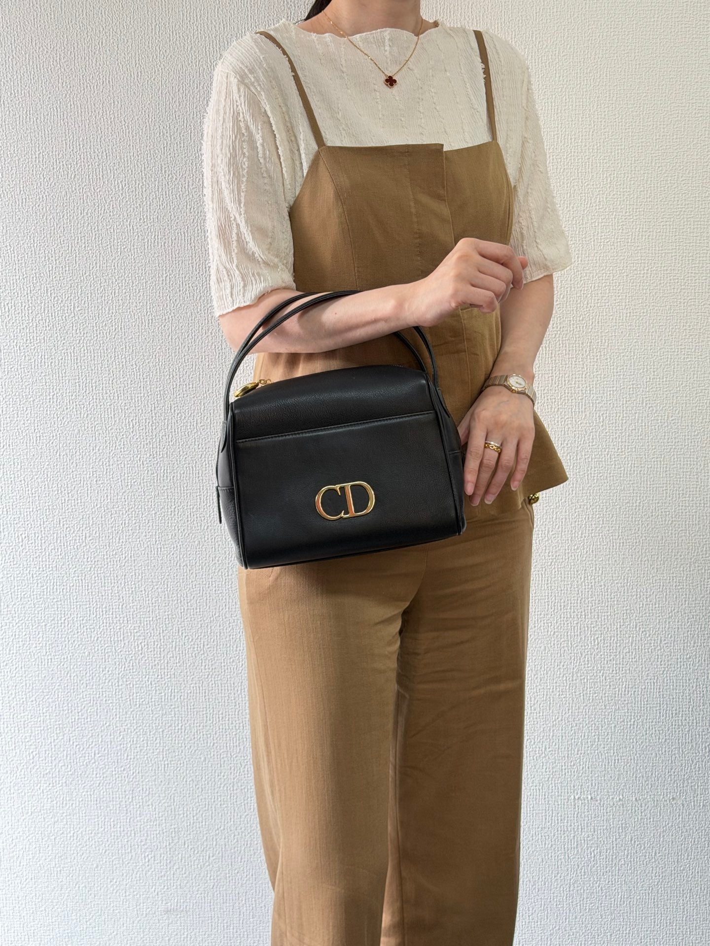 Christian Dior Vintage CD Logo Black Leather Vanity Bag
