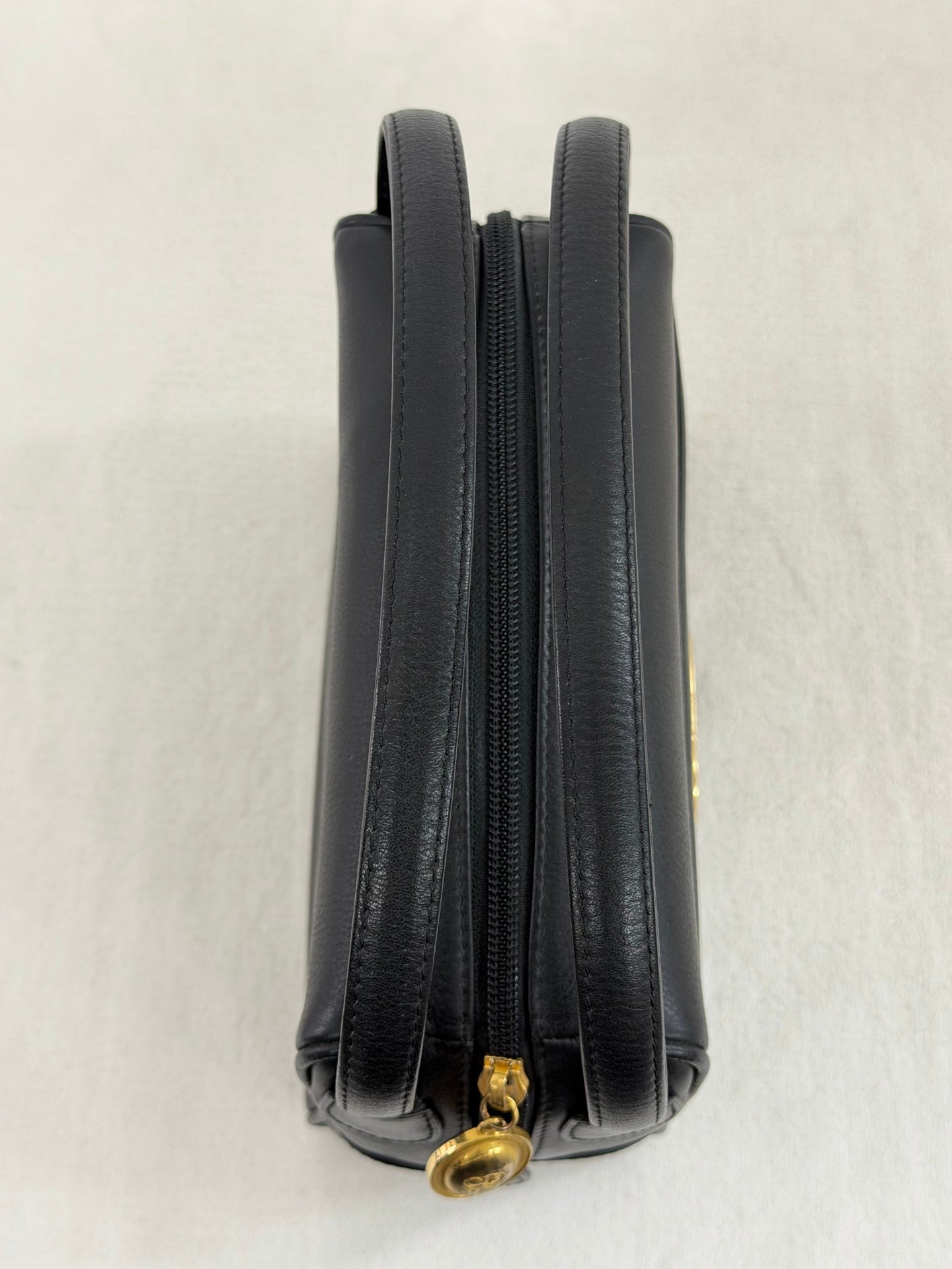Christian Dior Vintage CD Logo Black Leather Vanity Bag