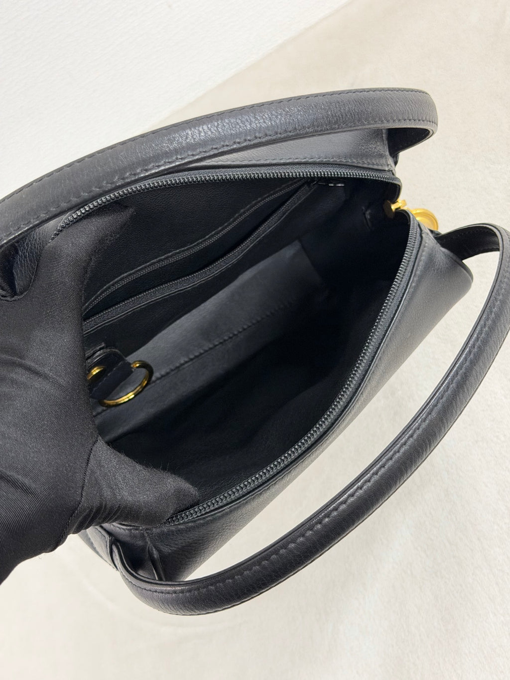 Christian Dior Vintage CD Logo Black Leather Vanity Bag