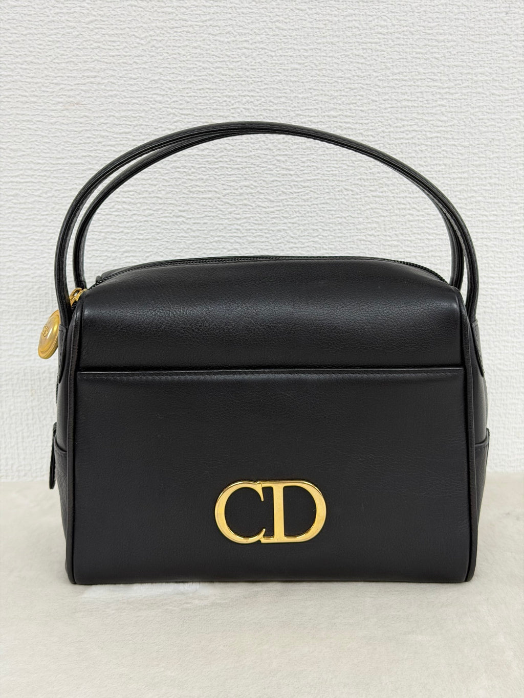 Christian Dior Vintage CD Logo Black Leather Vanity Bag