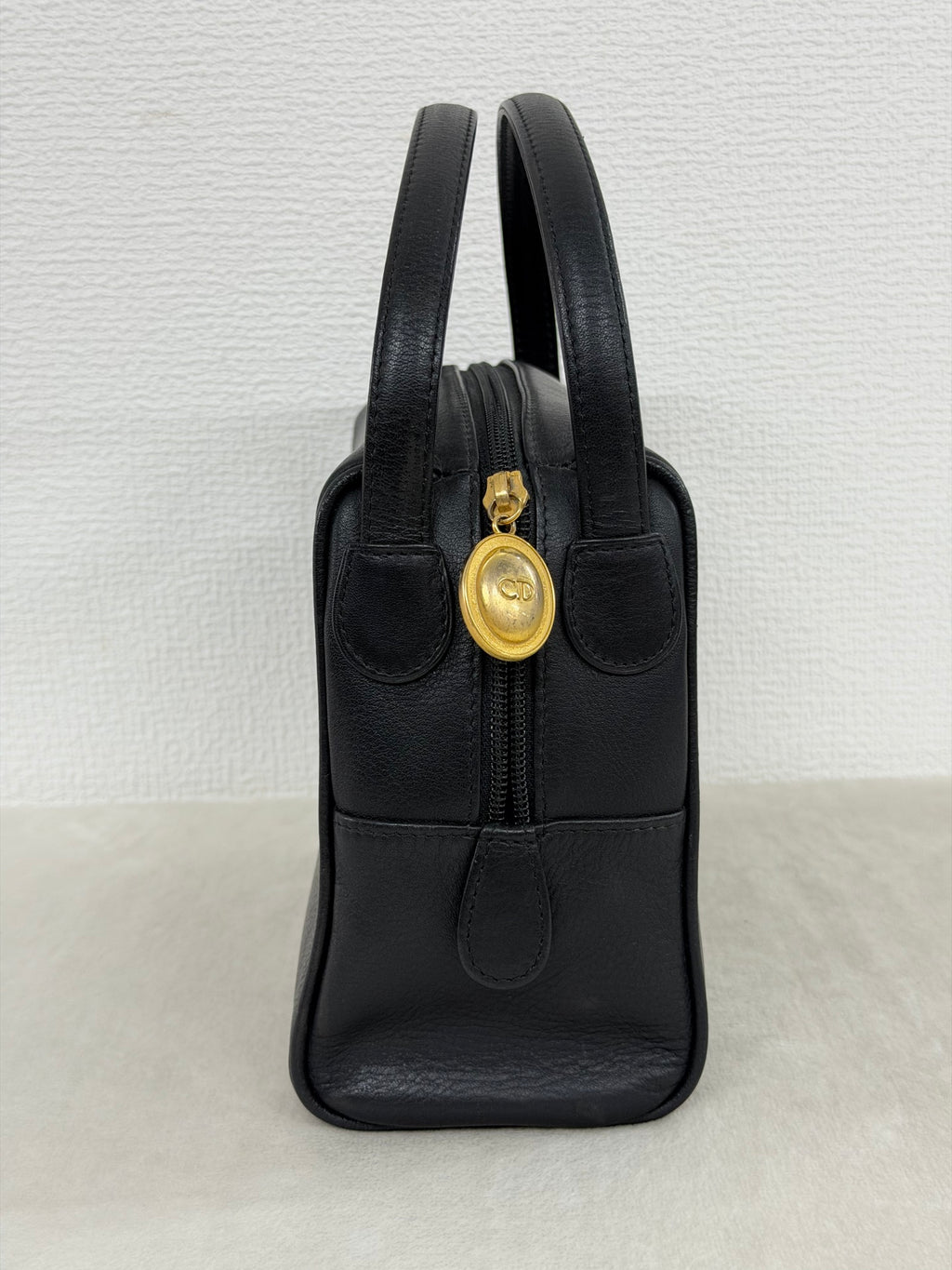 Christian Dior Vintage CD Logo Black Leather Vanity Bag