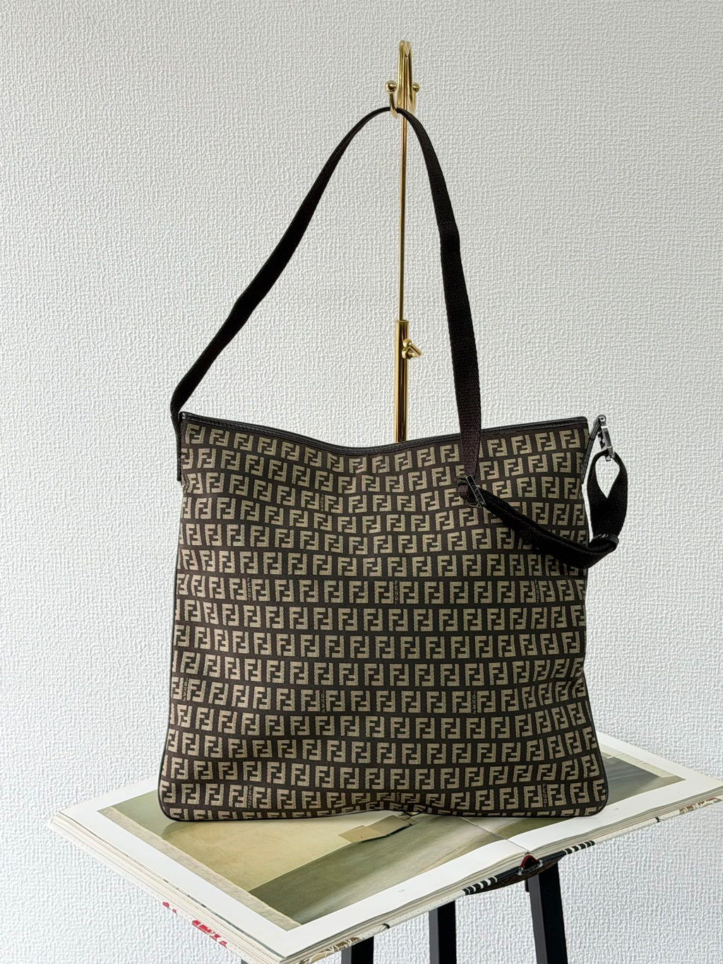 Fendi Vintage Zucchino Canvas Flat Shoulder Bag