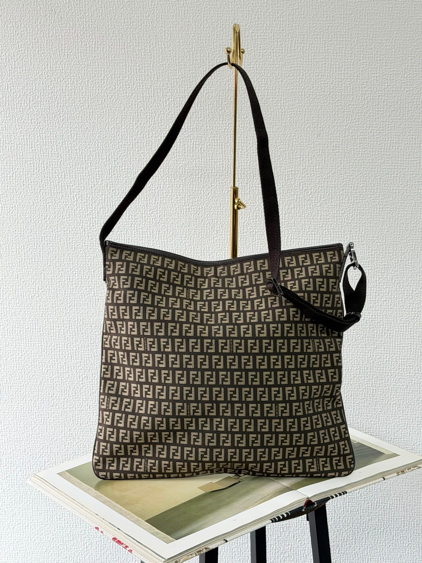 Fendi Vintage Zucchino Canvas Flat Shoulder Bag