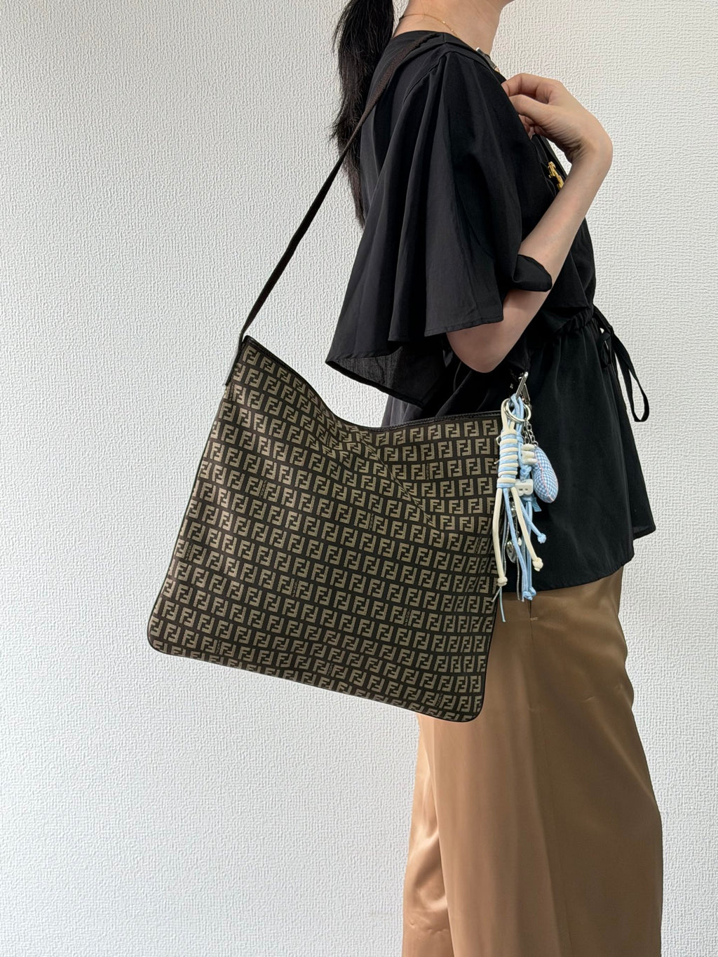 Fendi Vintage Zucchino Canvas Flat Shoulder Bag