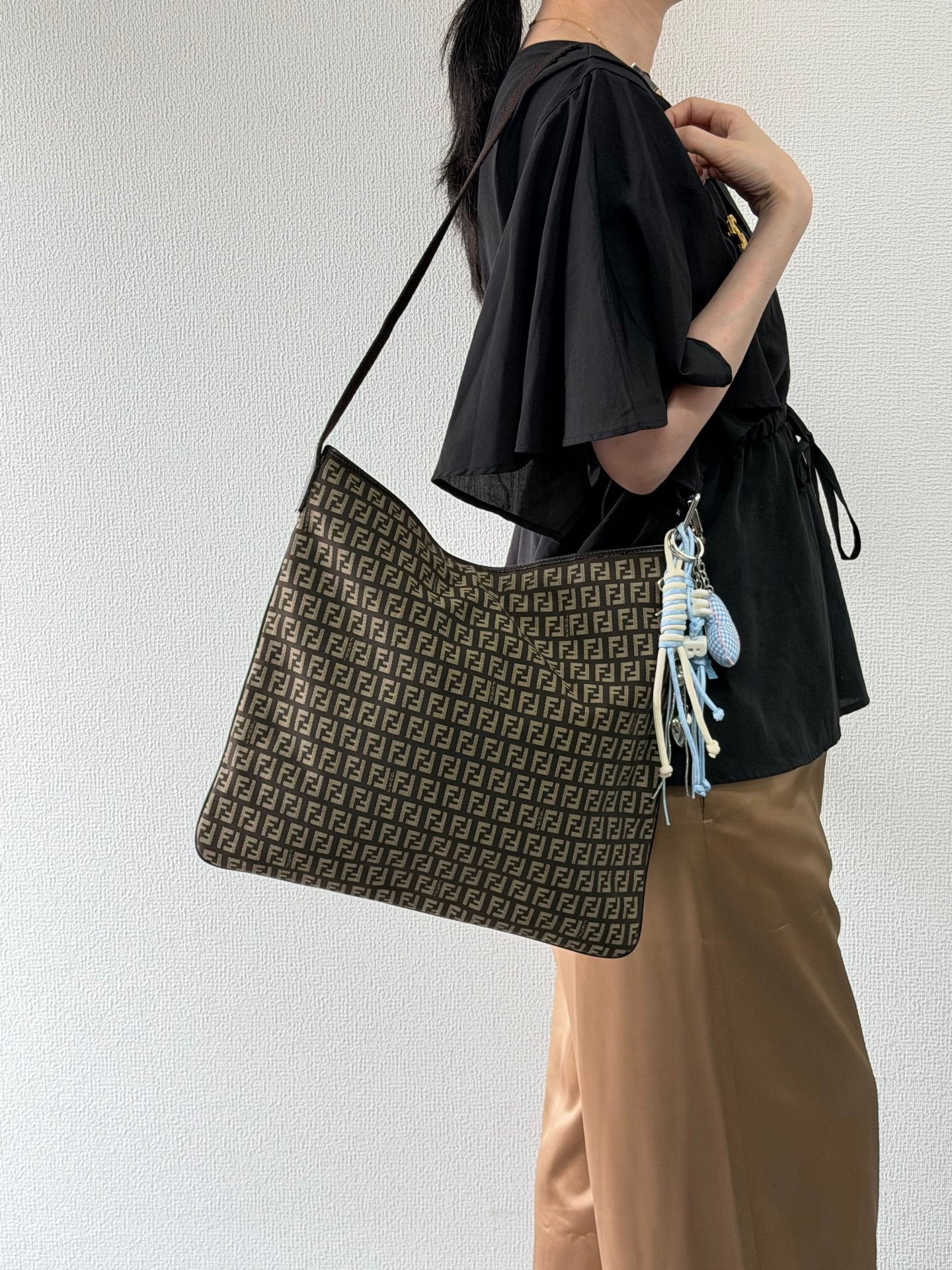 Fendi Vintage Zucchino Canvas Flat Shoulder Bag
