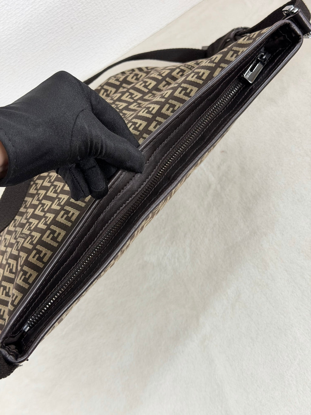 Fendi Vintage Zucchino Canvas Flat Shoulder Bag