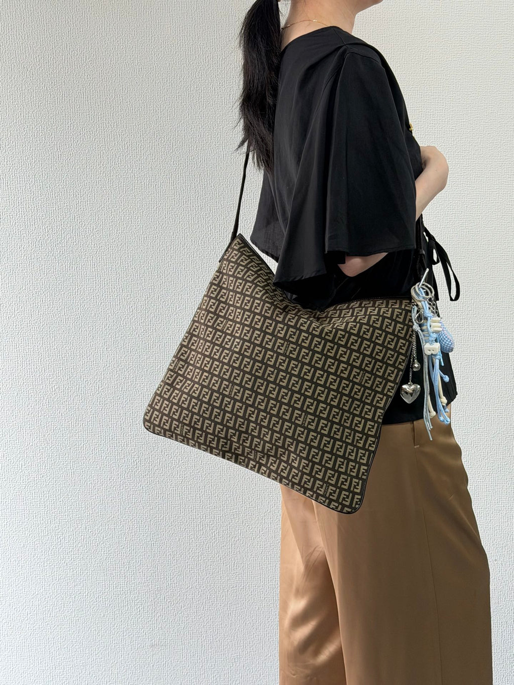 Fendi Vintage Zucchino Canvas Flat Shoulder Bag