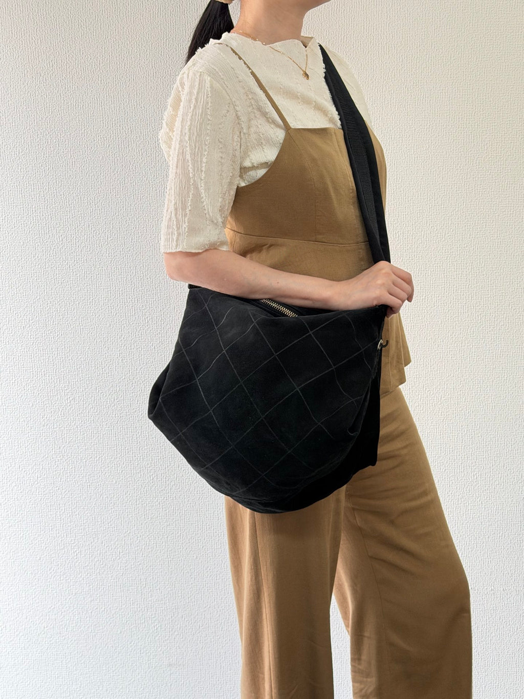Chanel Black Quilted Suede Hobo Bag