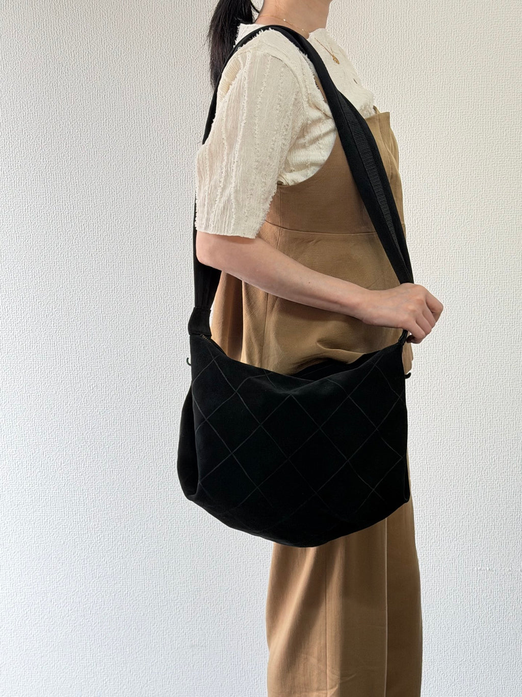 Chanel Black Quilted Suede Hobo Bag