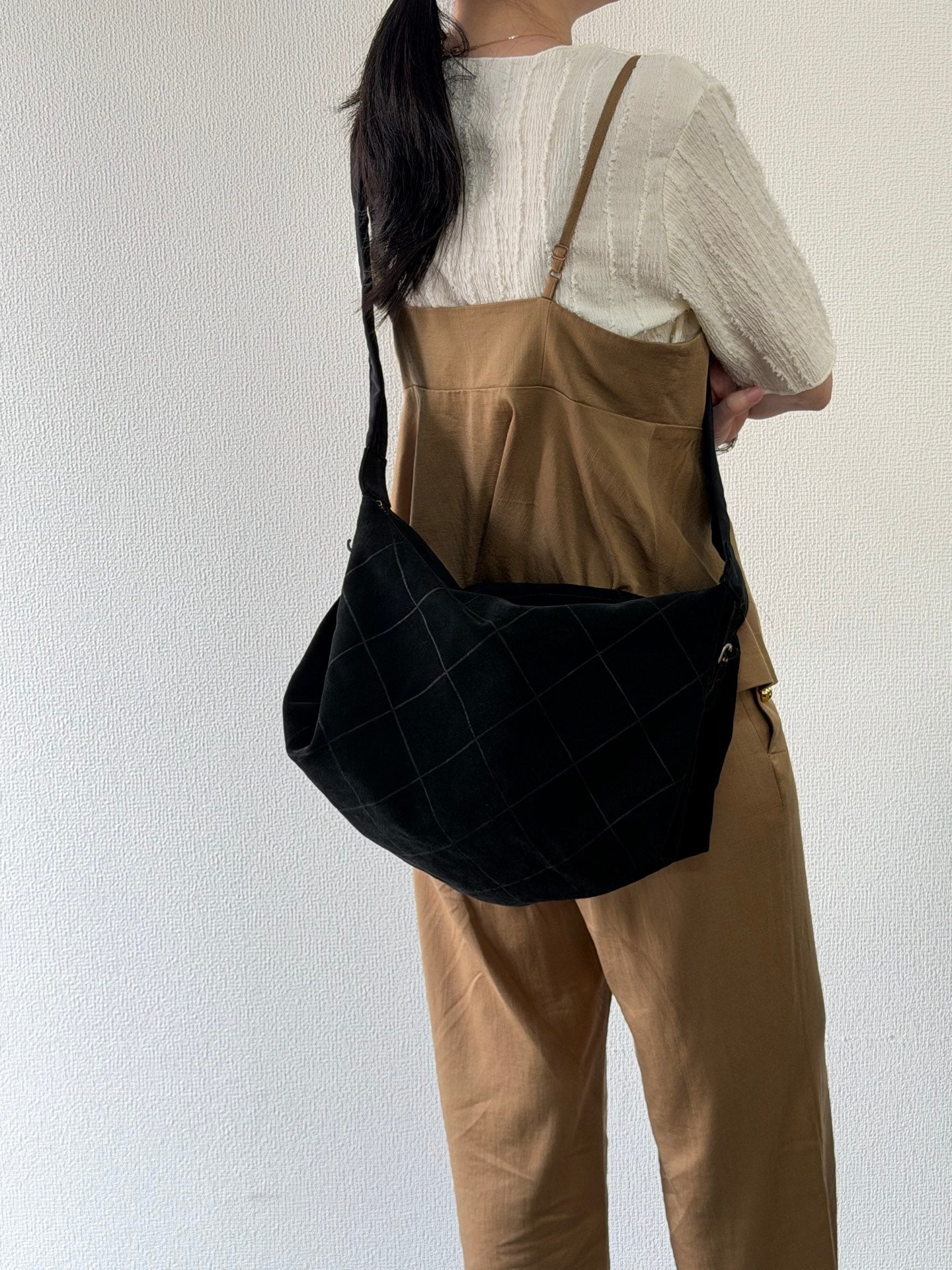 Chanel Black Quilted Suede Hobo Bag