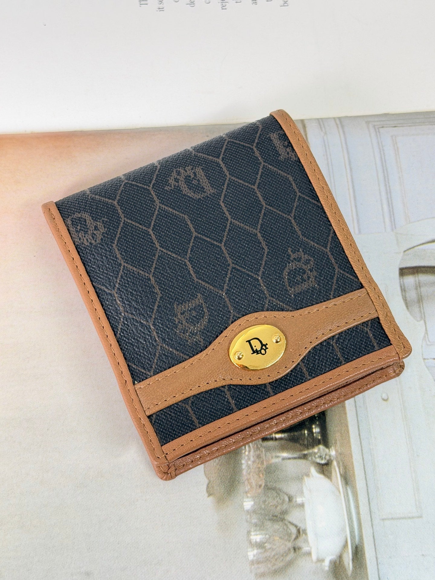 Christian Dior Vintage Honeycomb Canvas Bifold Wallet
