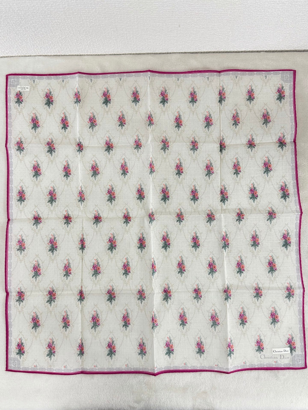 Christian Dior Vintage Floral Print Cotton Handkerchief