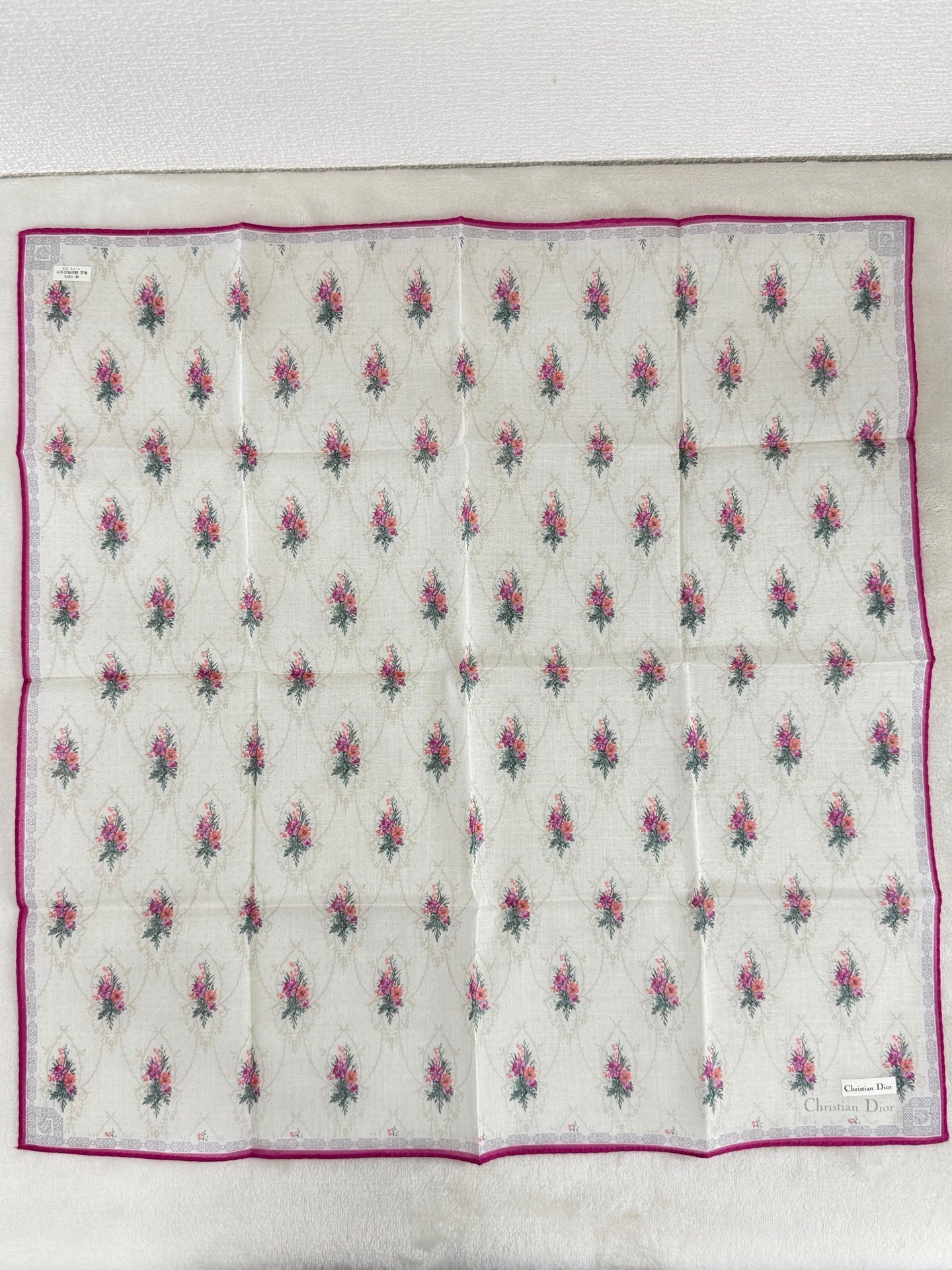 Christian Dior Vintage Floral Print Cotton Handkerchief