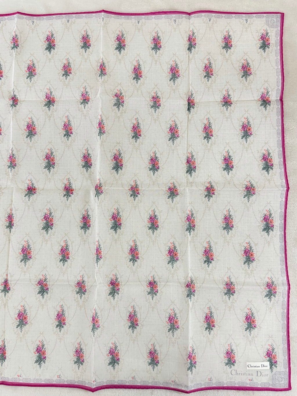 Christian Dior Vintage Floral Print Cotton Handkerchief