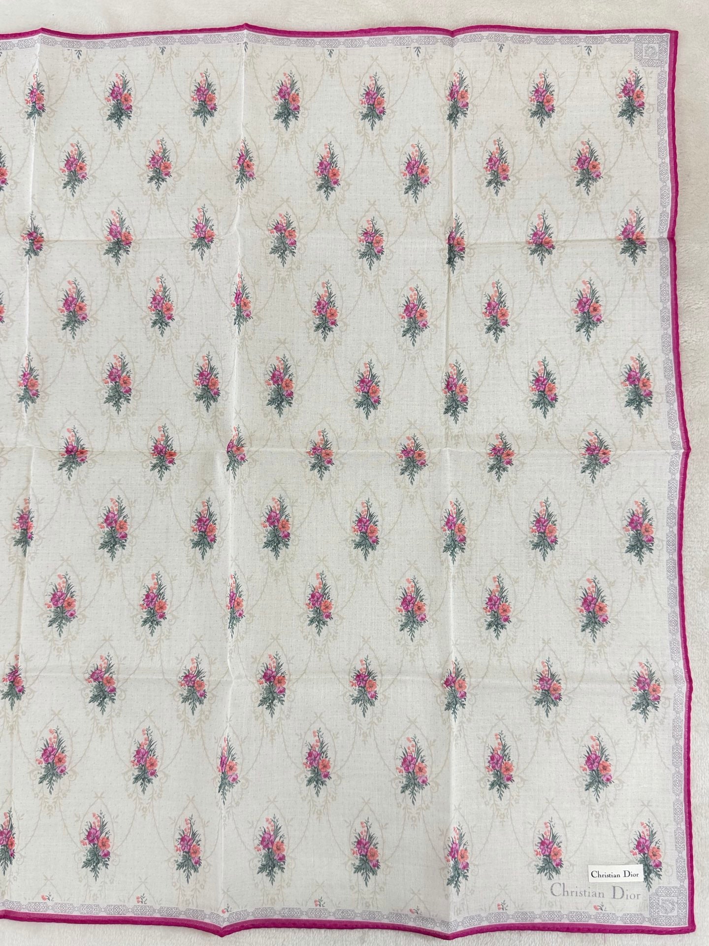 Christian Dior Vintage Floral Print Cotton Handkerchief