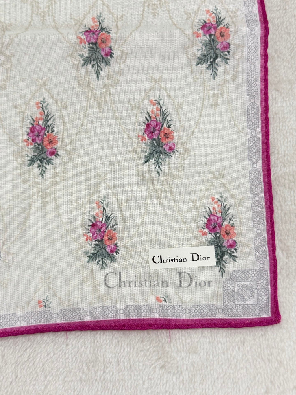Christian Dior Vintage Floral Print Cotton Handkerchief
