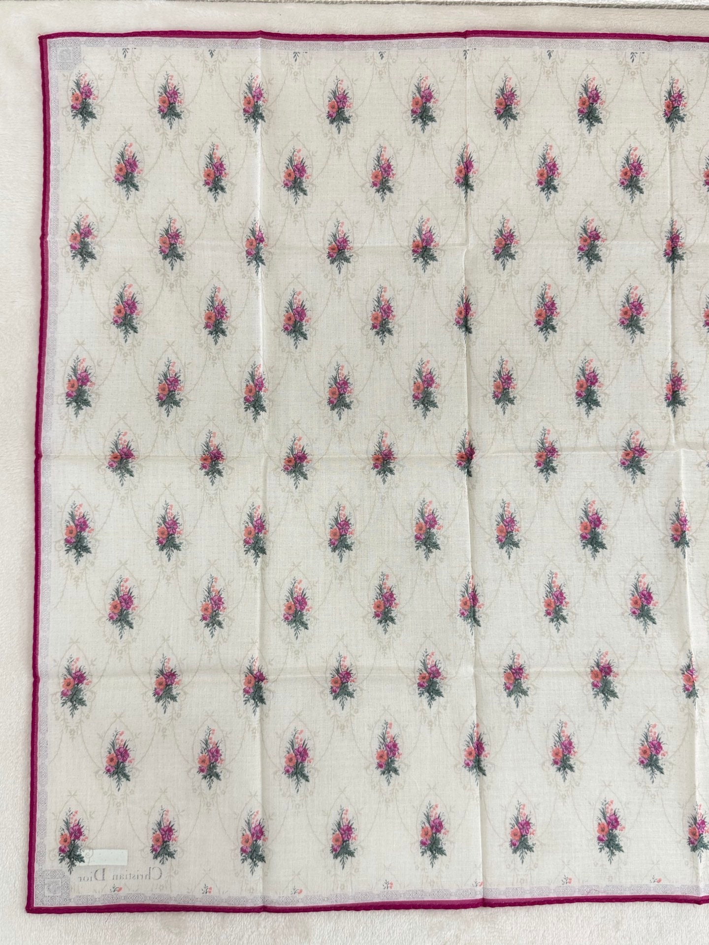 Christian Dior Vintage Floral Print Cotton Handkerchief