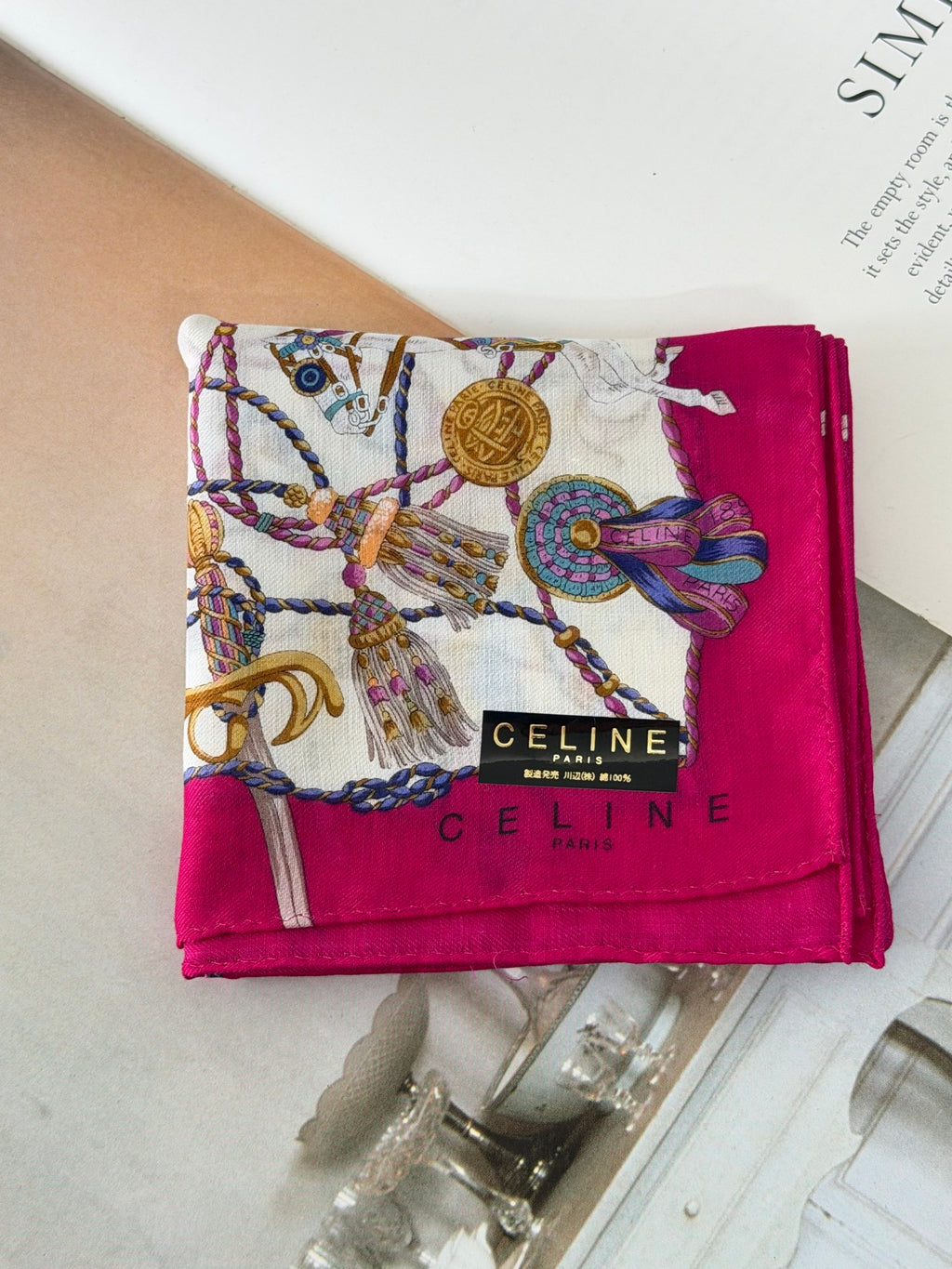 Celine Tassel and Horse Harness Print Handkerchief Pink