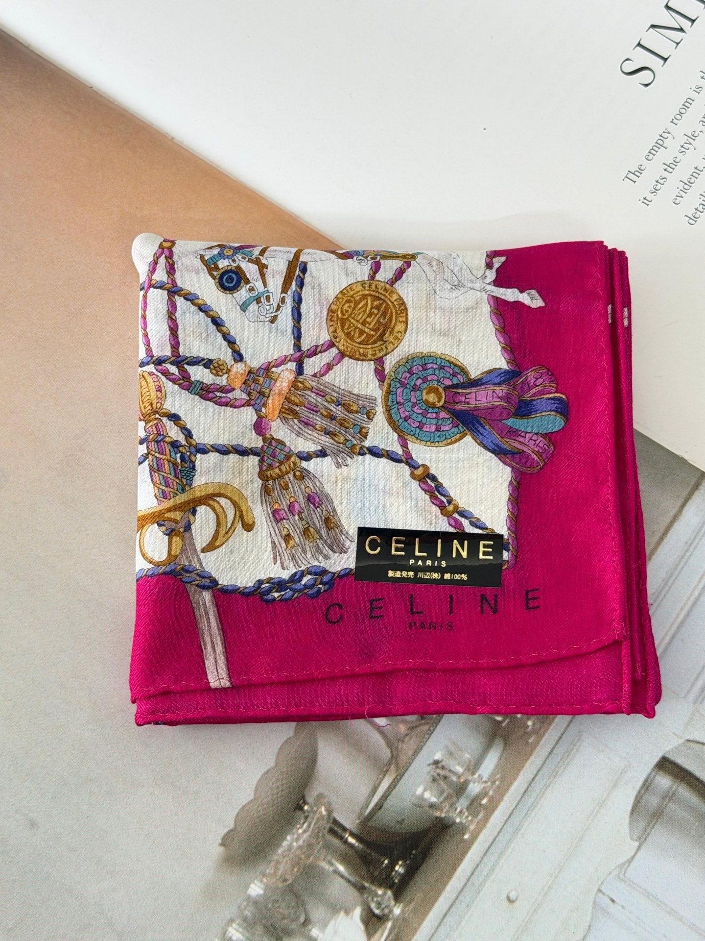 Celine Tassel and Horse Harness Print Handkerchief Pink
