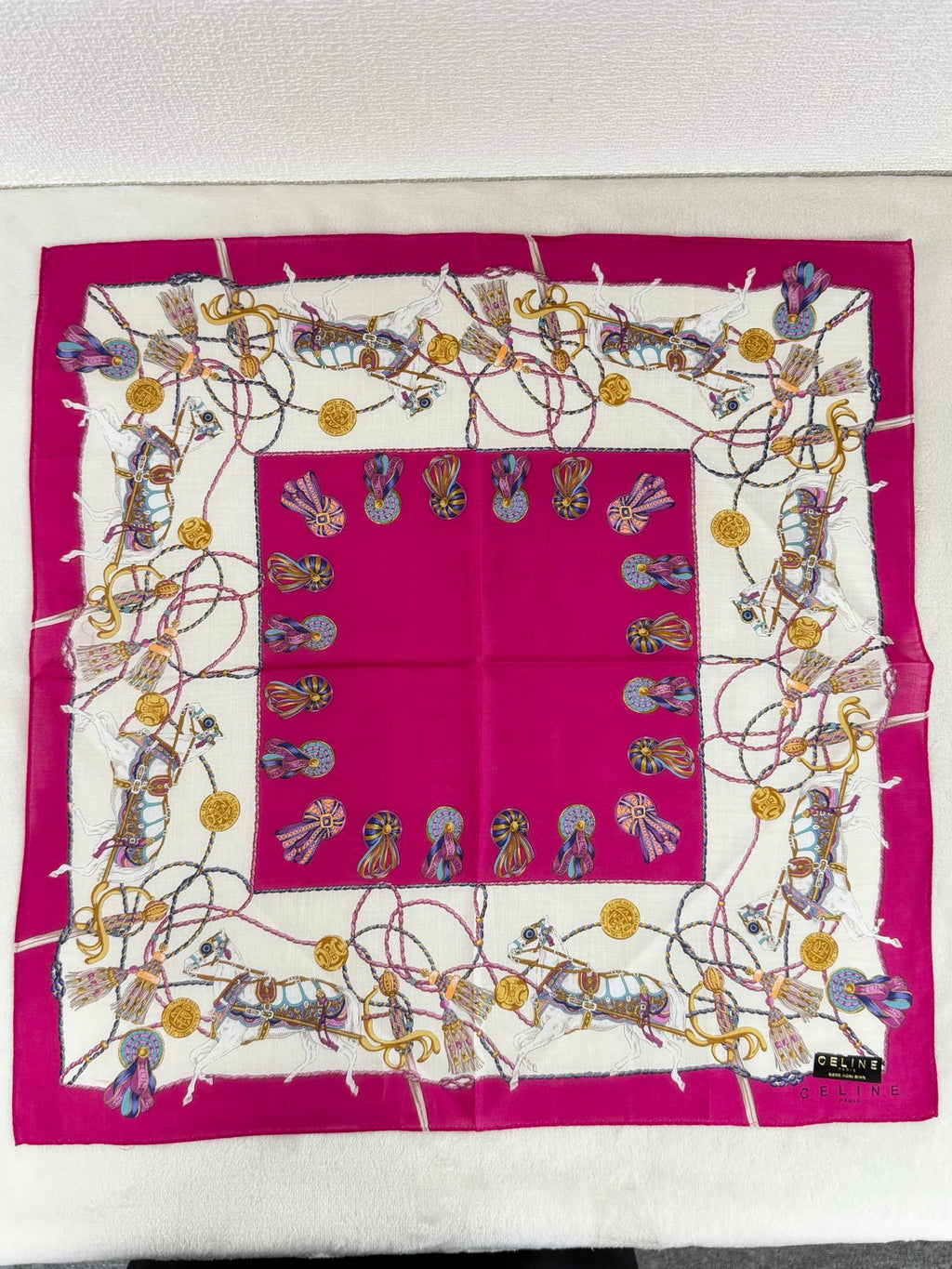 Celine Tassel and Horse Harness Print Handkerchief Pink