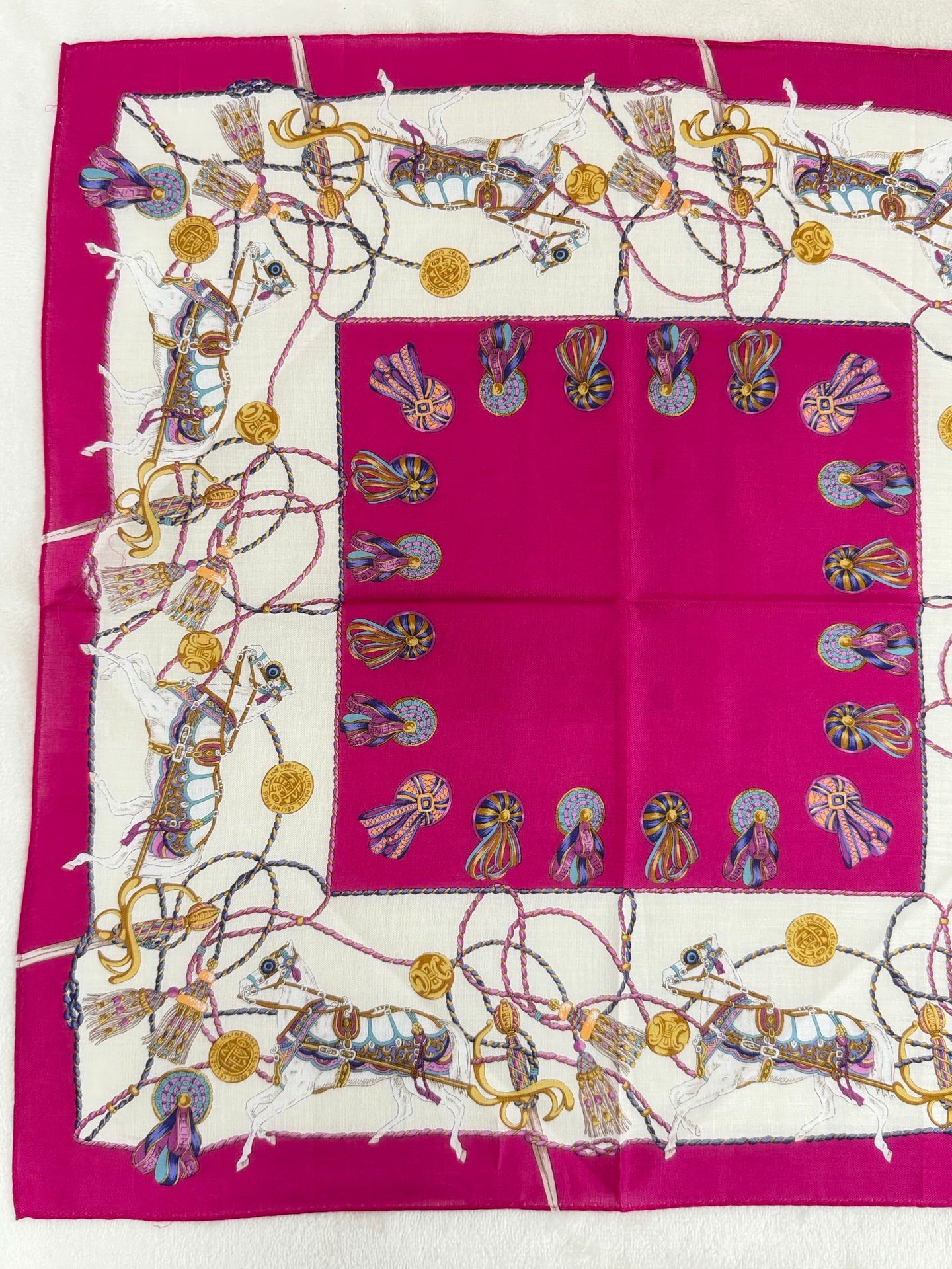 Celine Tassel and Horse Harness Print Handkerchief Pink