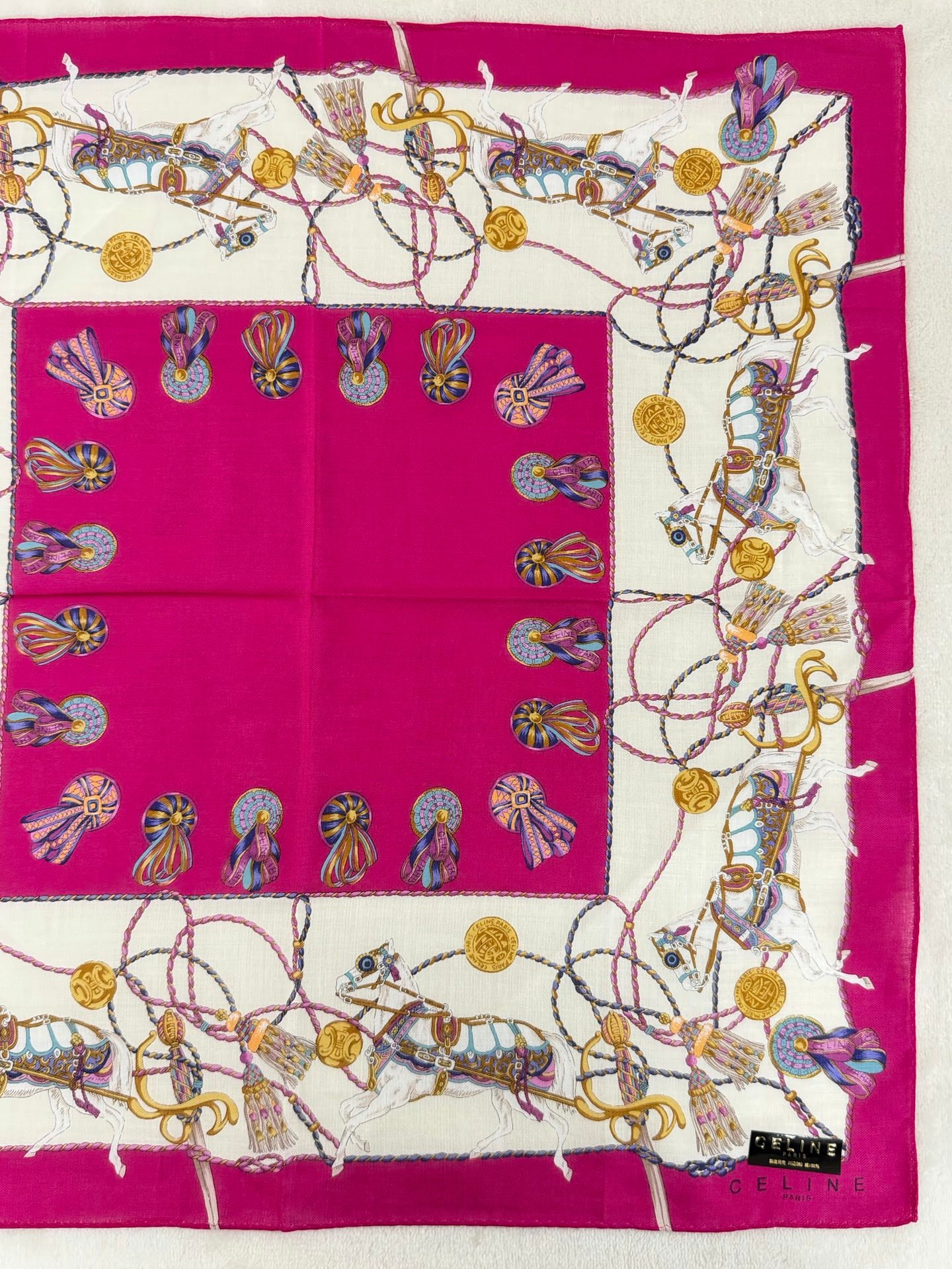 Celine Tassel and Horse Harness Print Handkerchief Pink
