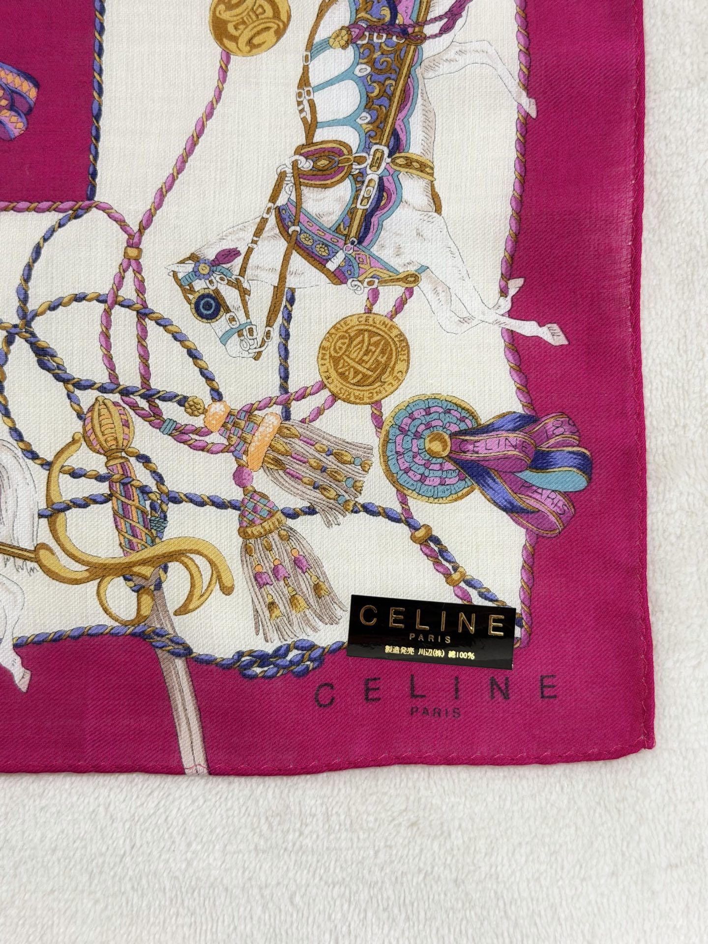 Celine Tassel and Horse Harness Print Handkerchief Pink