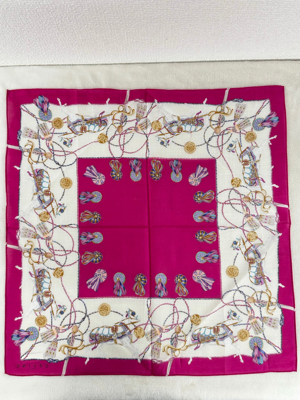 Celine Tassel and Horse Harness Print Handkerchief Pink