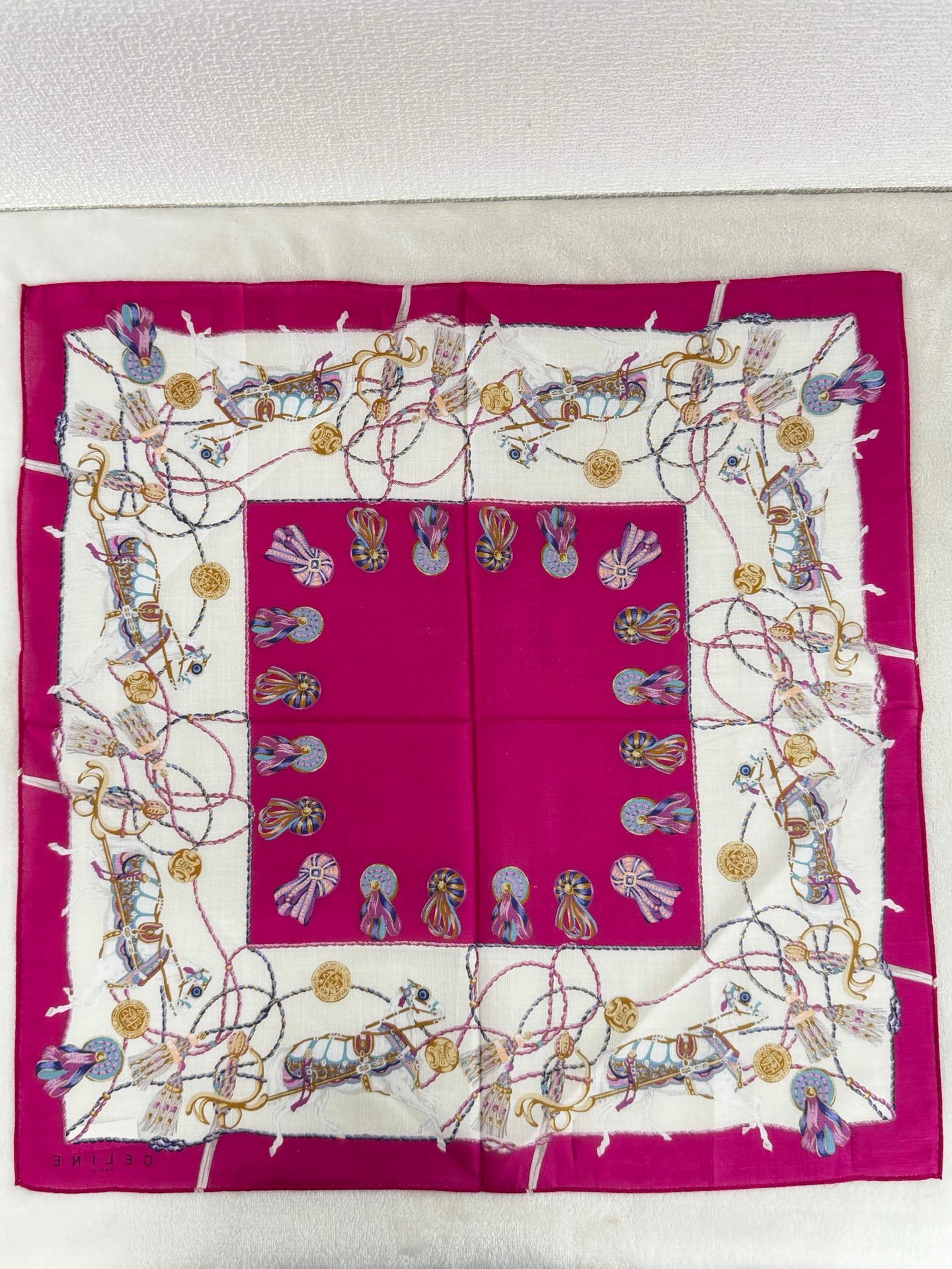 Celine Tassel and Horse Harness Print Handkerchief Pink
