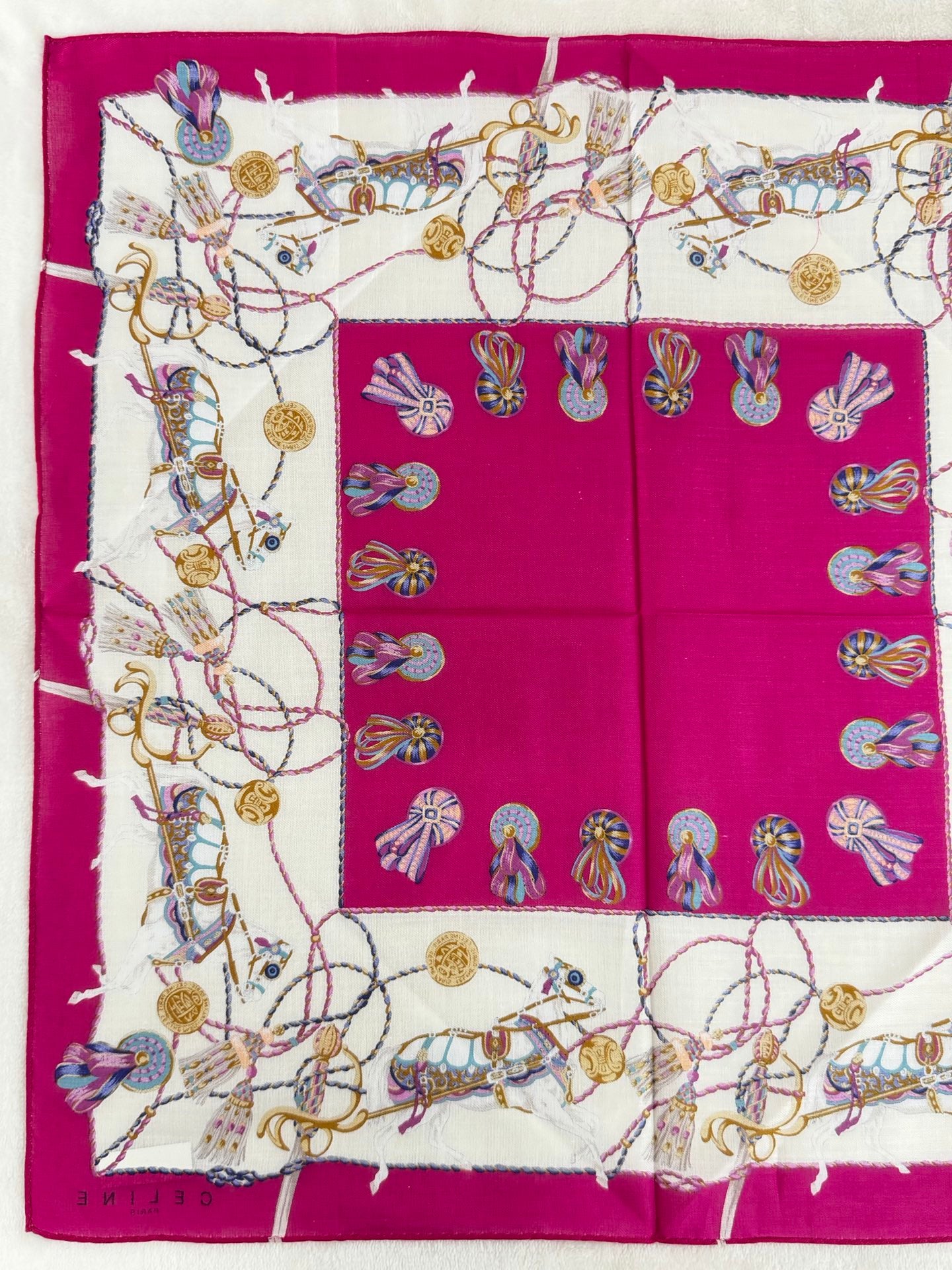 Celine Tassel and Horse Harness Print Handkerchief Pink
