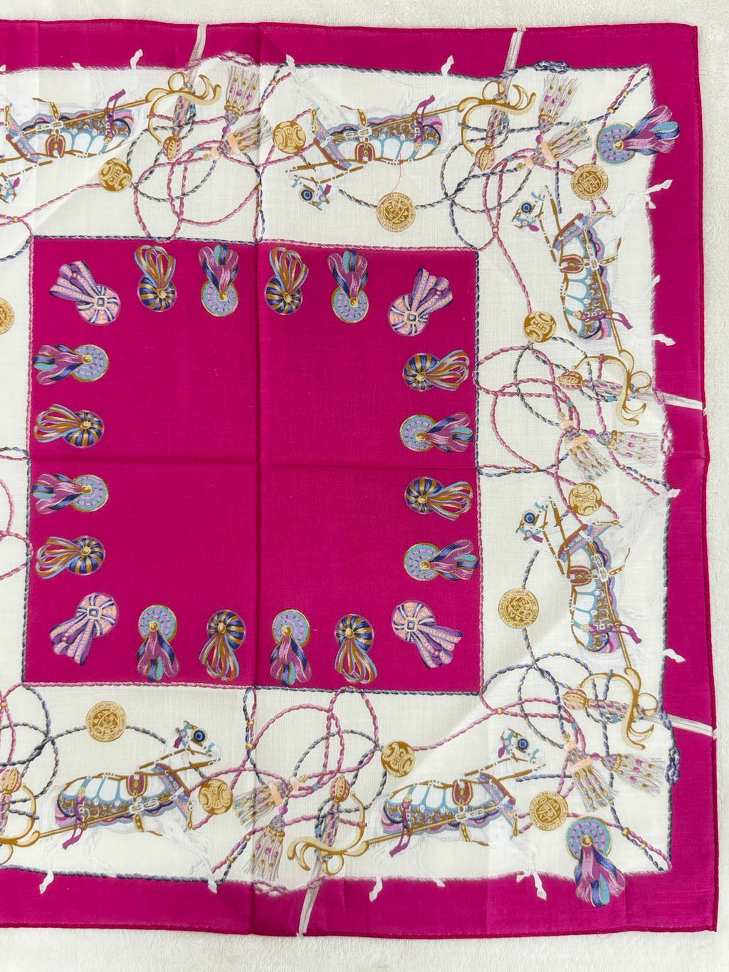 Celine Tassel and Horse Harness Print Handkerchief Pink