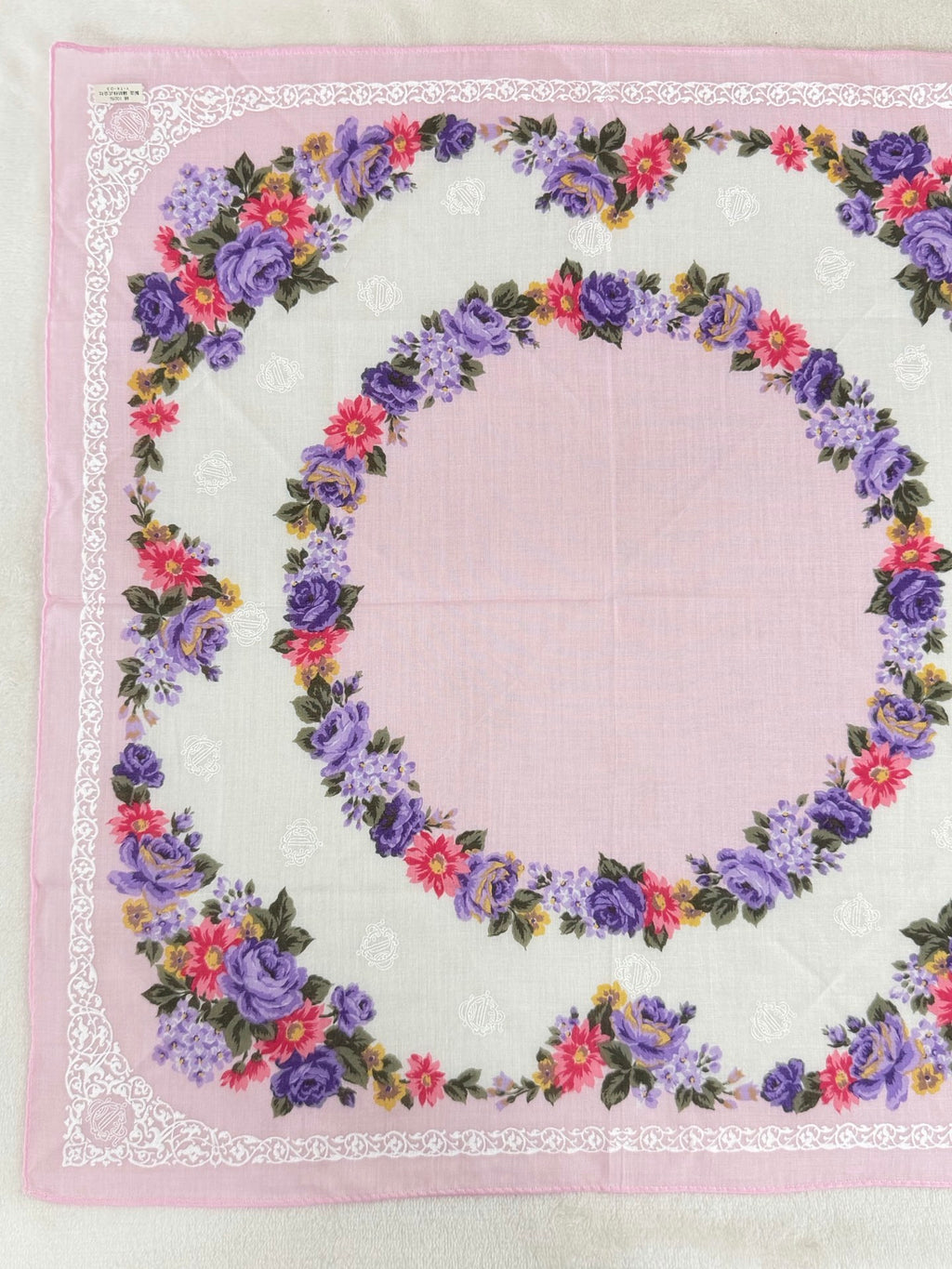 Christian Dior Rose and Lace Print Cotton Handkerchief