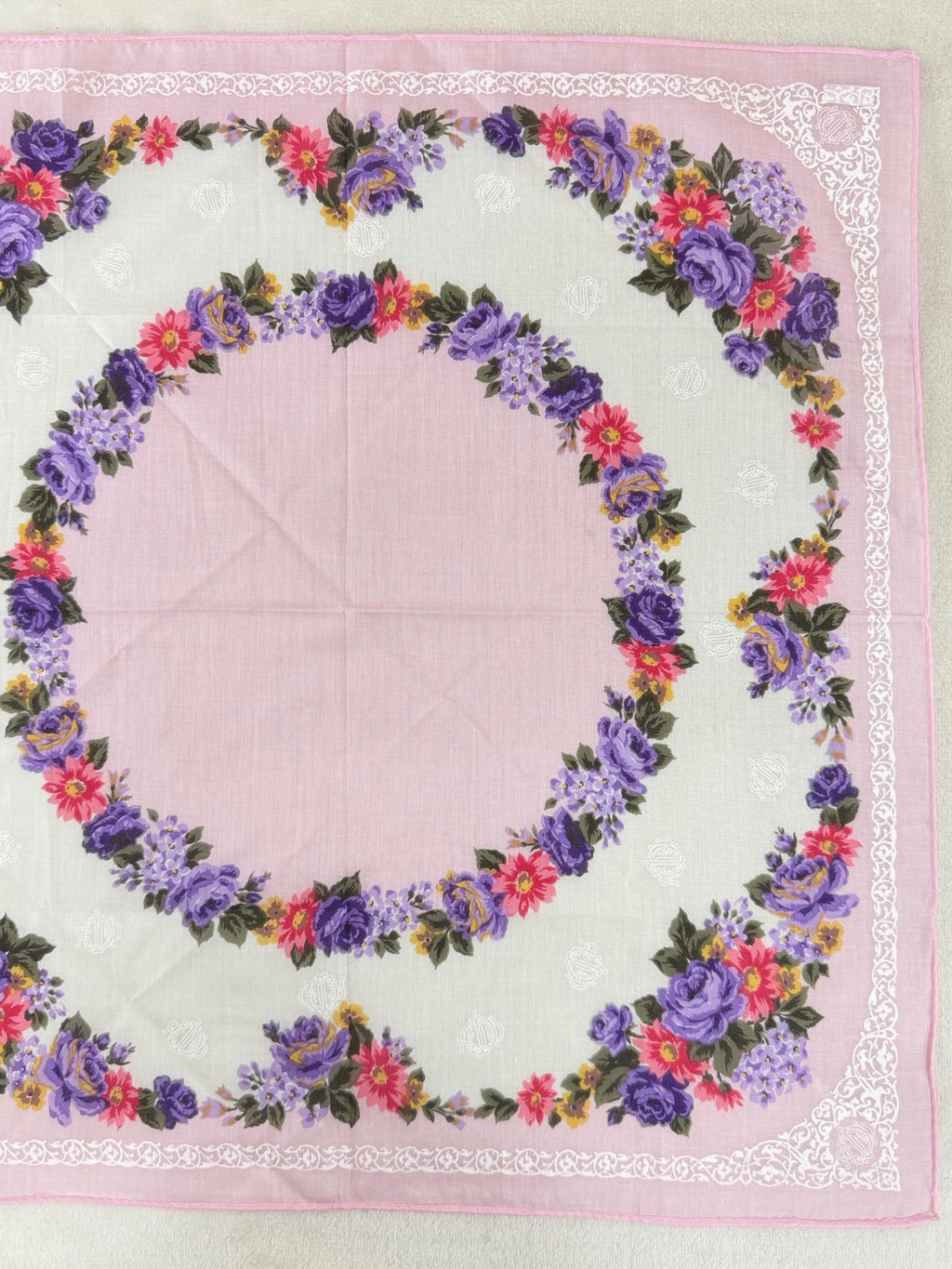 Christian Dior Rose and Lace Print Cotton Handkerchief