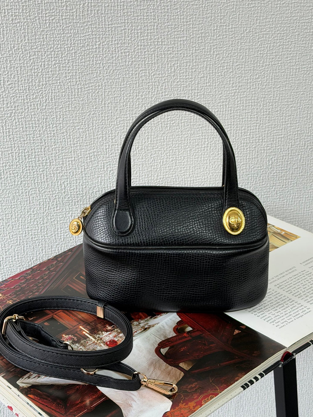 Christian Dior CD Logo Black Leather Vanity Bag
