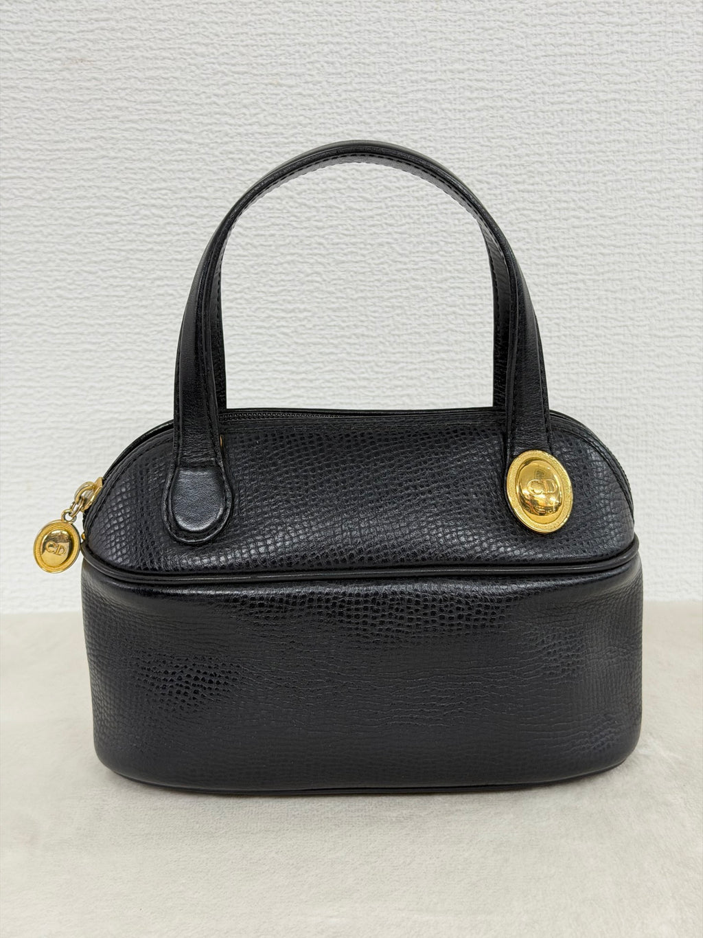 Christian Dior CD Logo Black Leather Vanity Bag