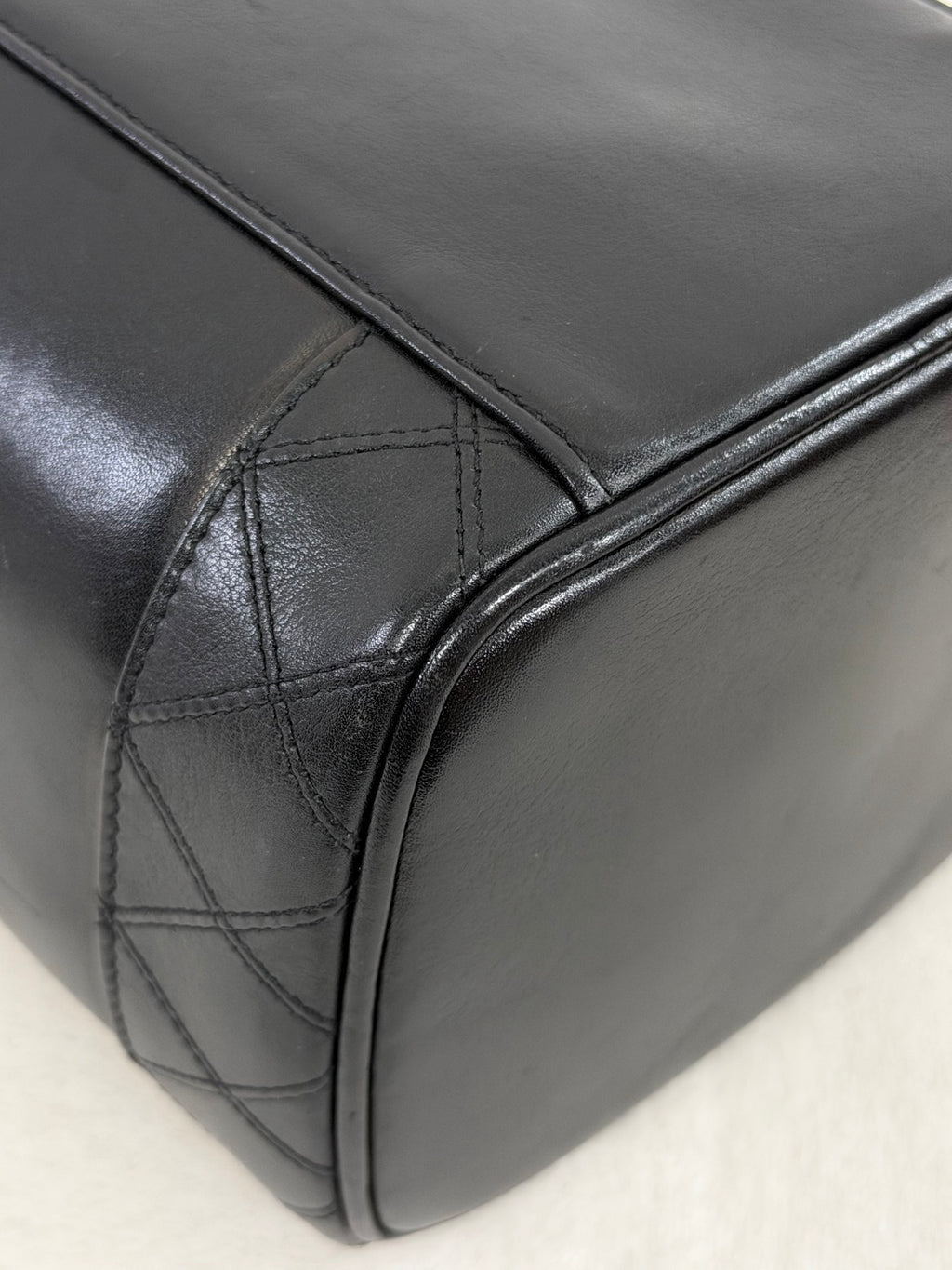 Chanel Black Leather Top Handle Cosmetic Vanity Bag