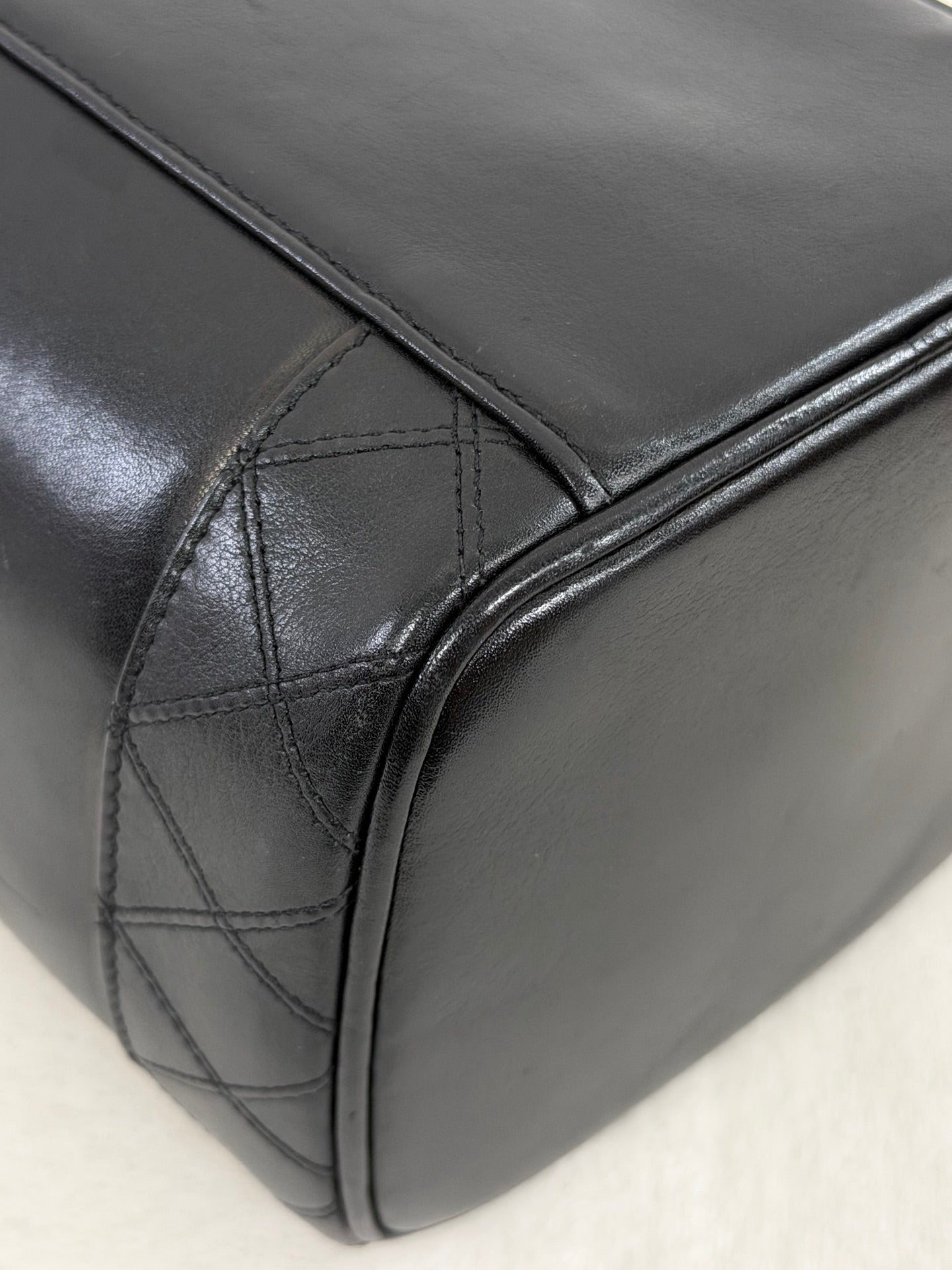 Chanel Black Leather Top Handle Cosmetic Vanity Bag