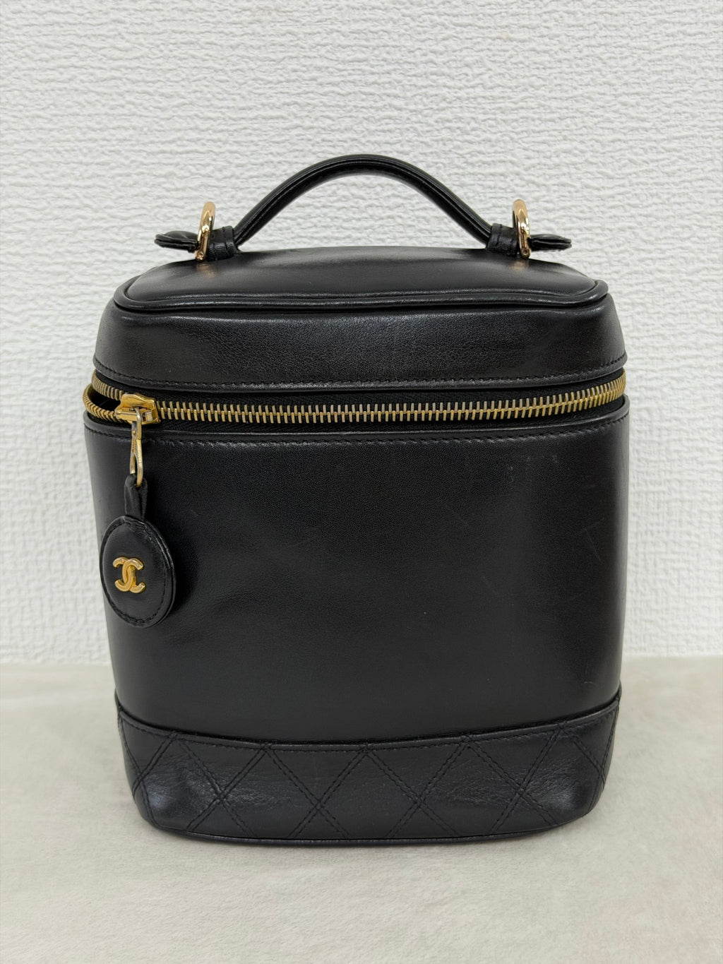 Chanel Black Leather Top Handle Cosmetic Vanity Bag
