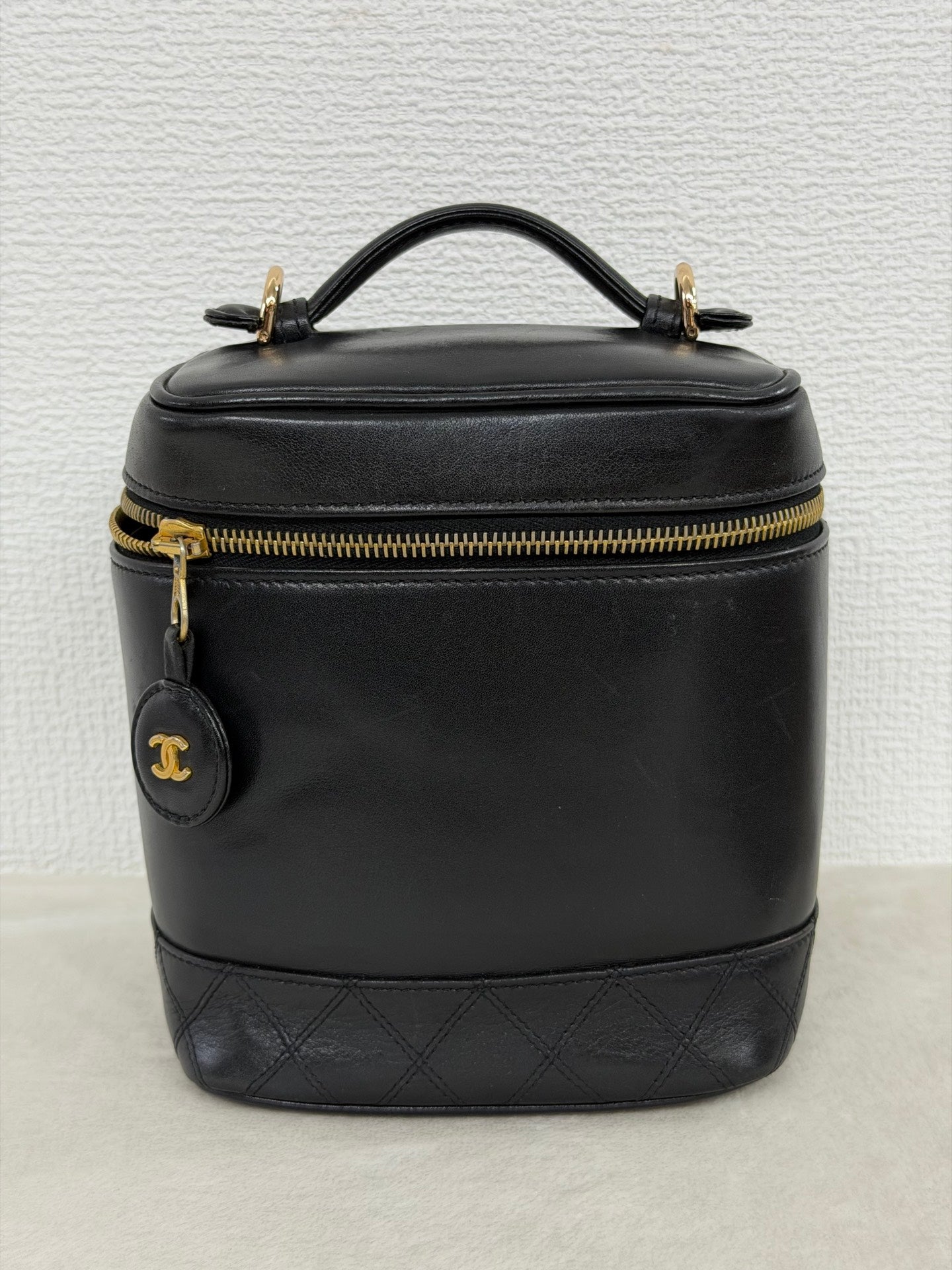 Chanel Black Leather Top Handle Cosmetic Vanity Bag